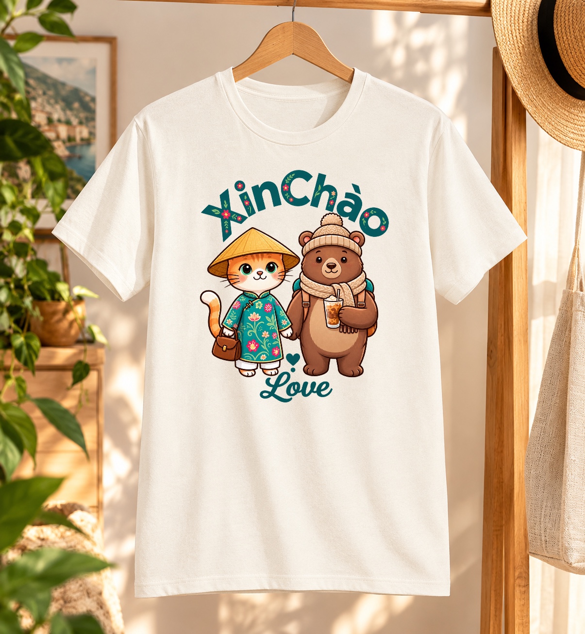 Vietnam Travel Cat & Bear Boba Tea Cute T-Shirt - XinChao.Asia