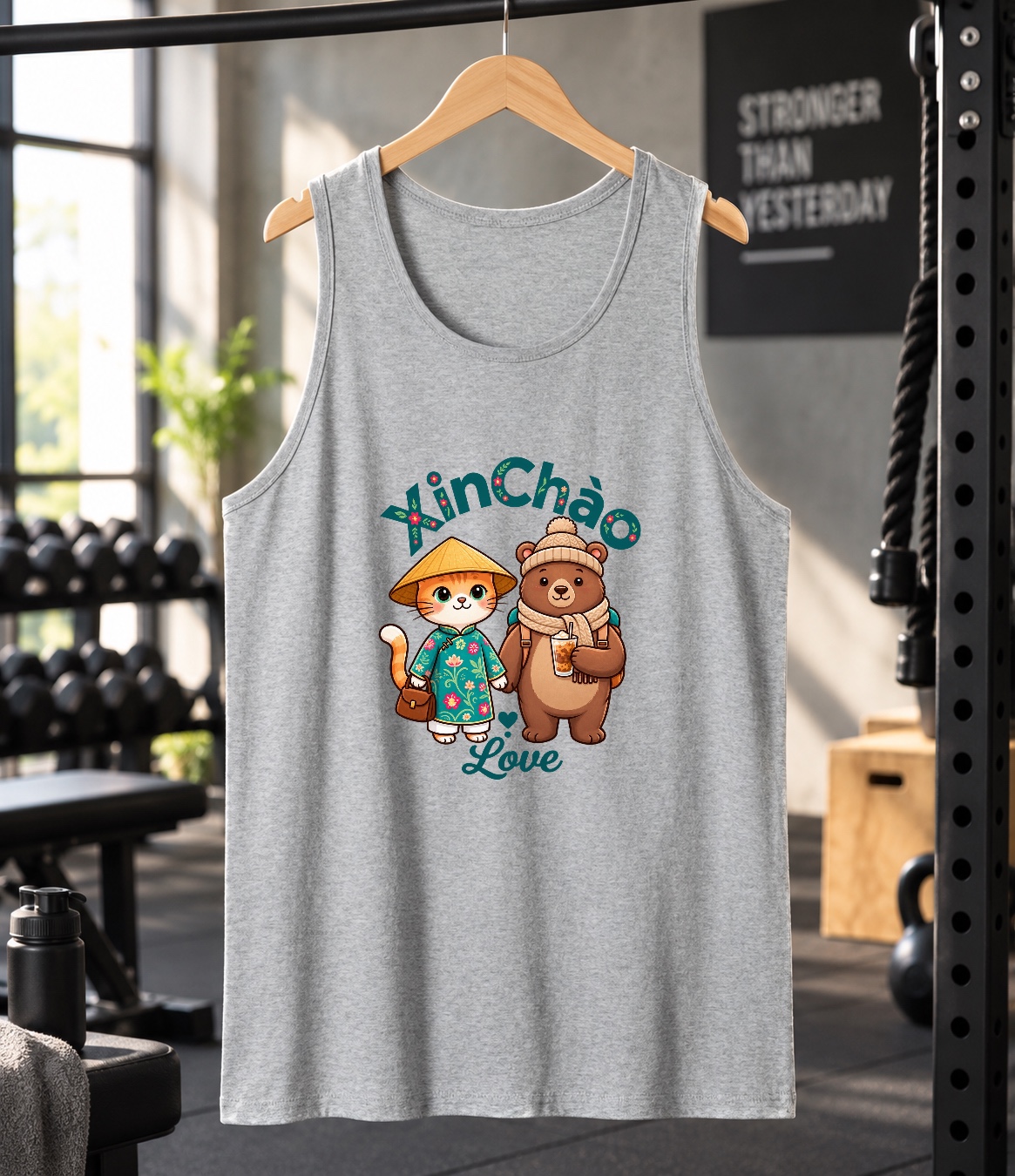 XinChao.Asia Boba Cat Tank Top, Cute Vietnam Travel Bear Shirt