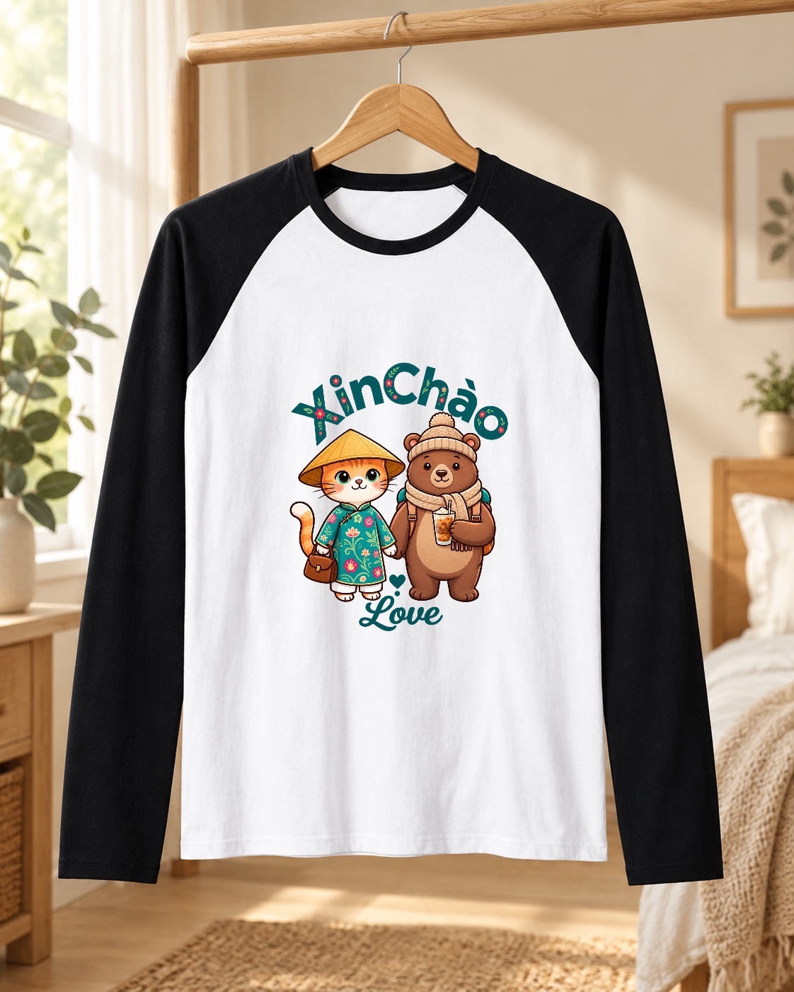 XinChao.Asia Vietnam Cat & Bear Boba Raglan Shirt