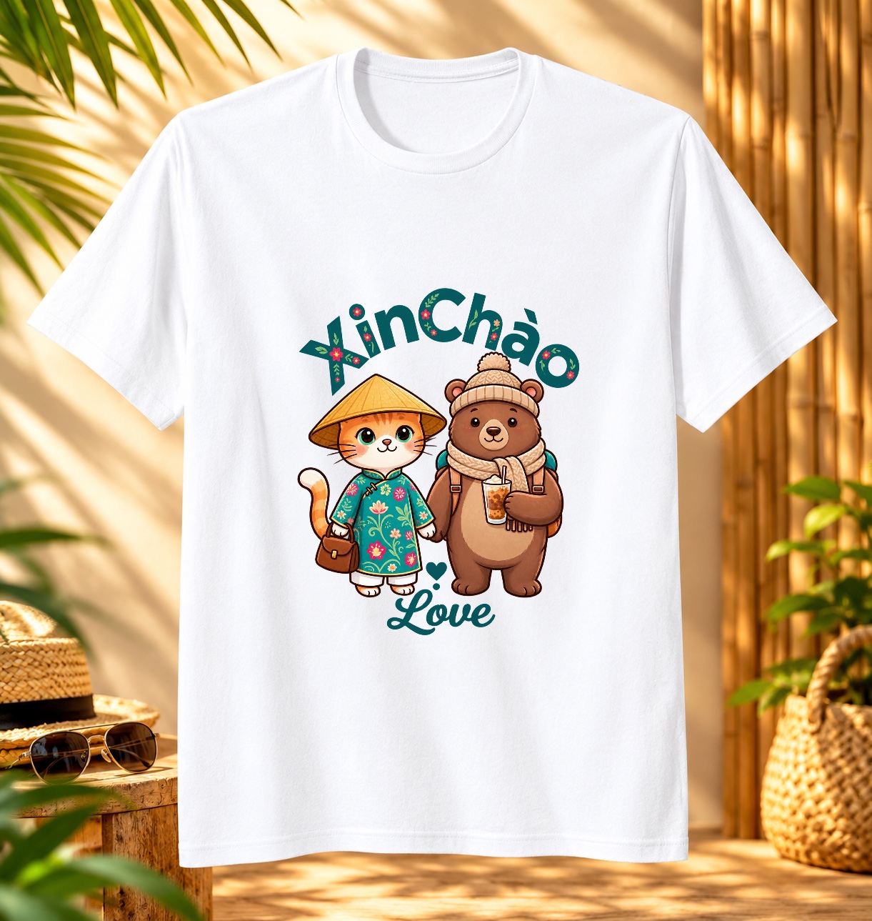 Vietnam Travel Cat & Bear Boba T-Shirt | XinChao.Asia