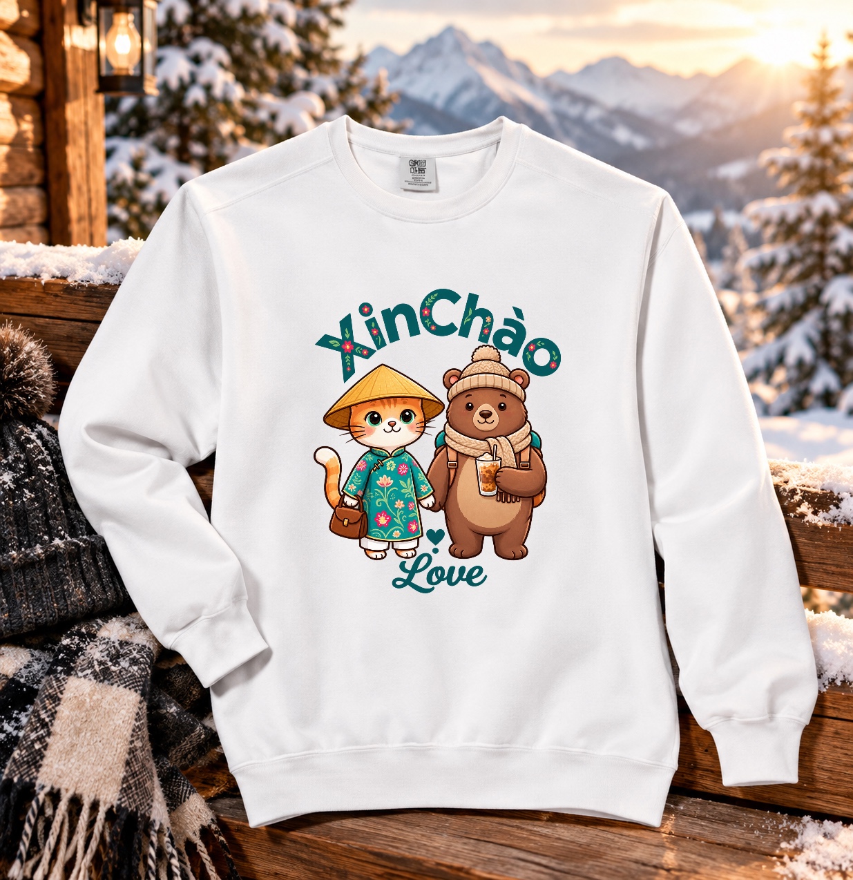 XinChao.Asia Boba Cat Bear Sweatshirt, Cute Vietnam Travel Comfort Colors