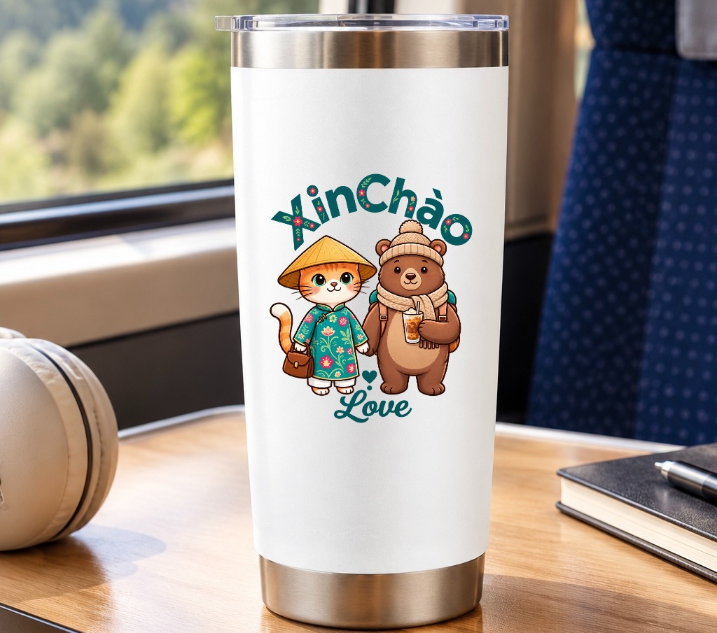 XinChao.Asia Vietnam Travel Cat & Bear Boba Tea Tumbler