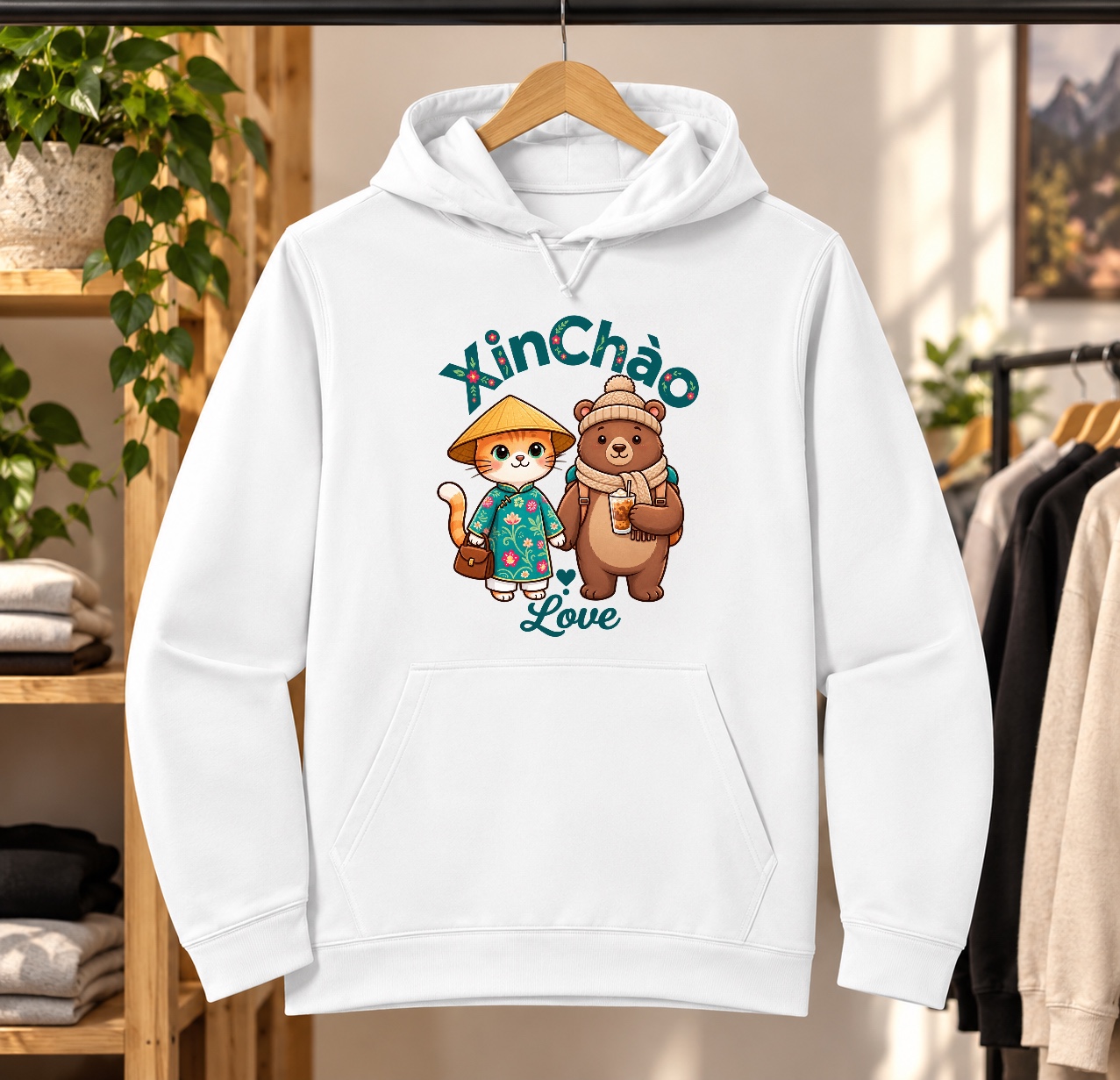 XinChao.Asia Boba Cat & Bear Hoodie – Cute Vietnam Travel Sweatshirt
