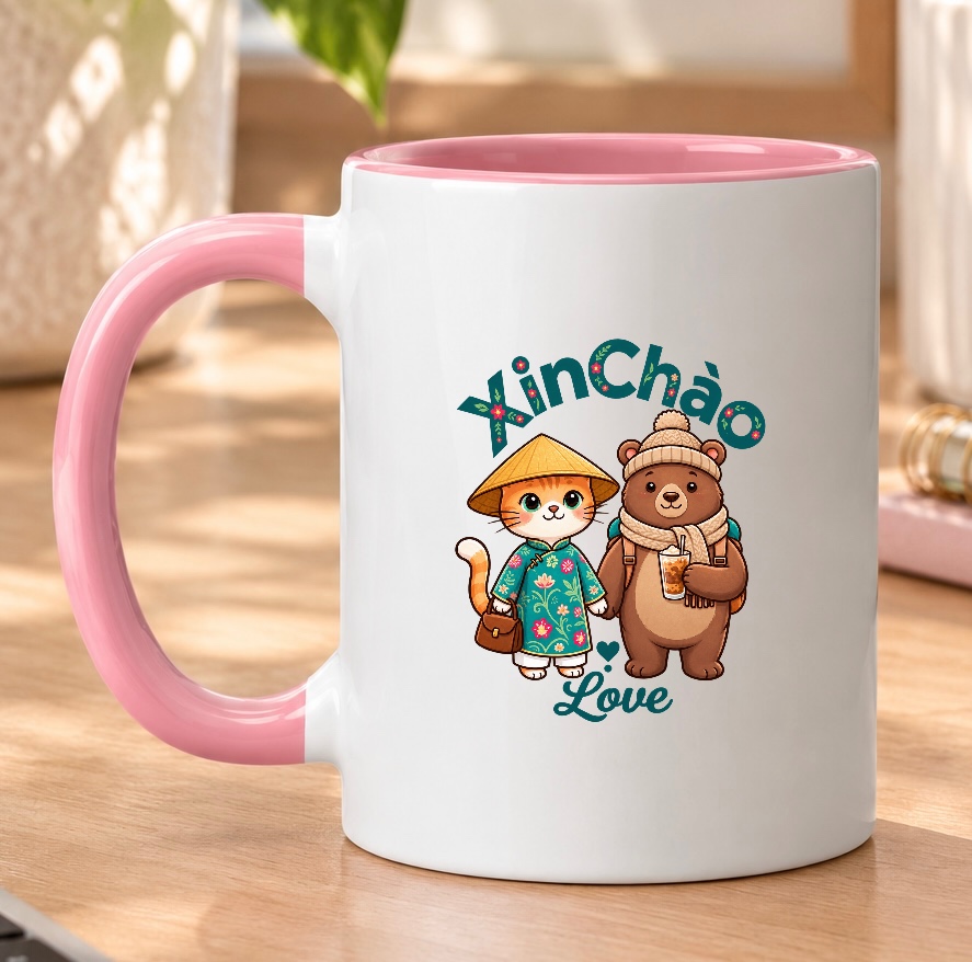Vietnam Travel Cat Mug - Cute Boba Bear Ceramic Coffee Cup