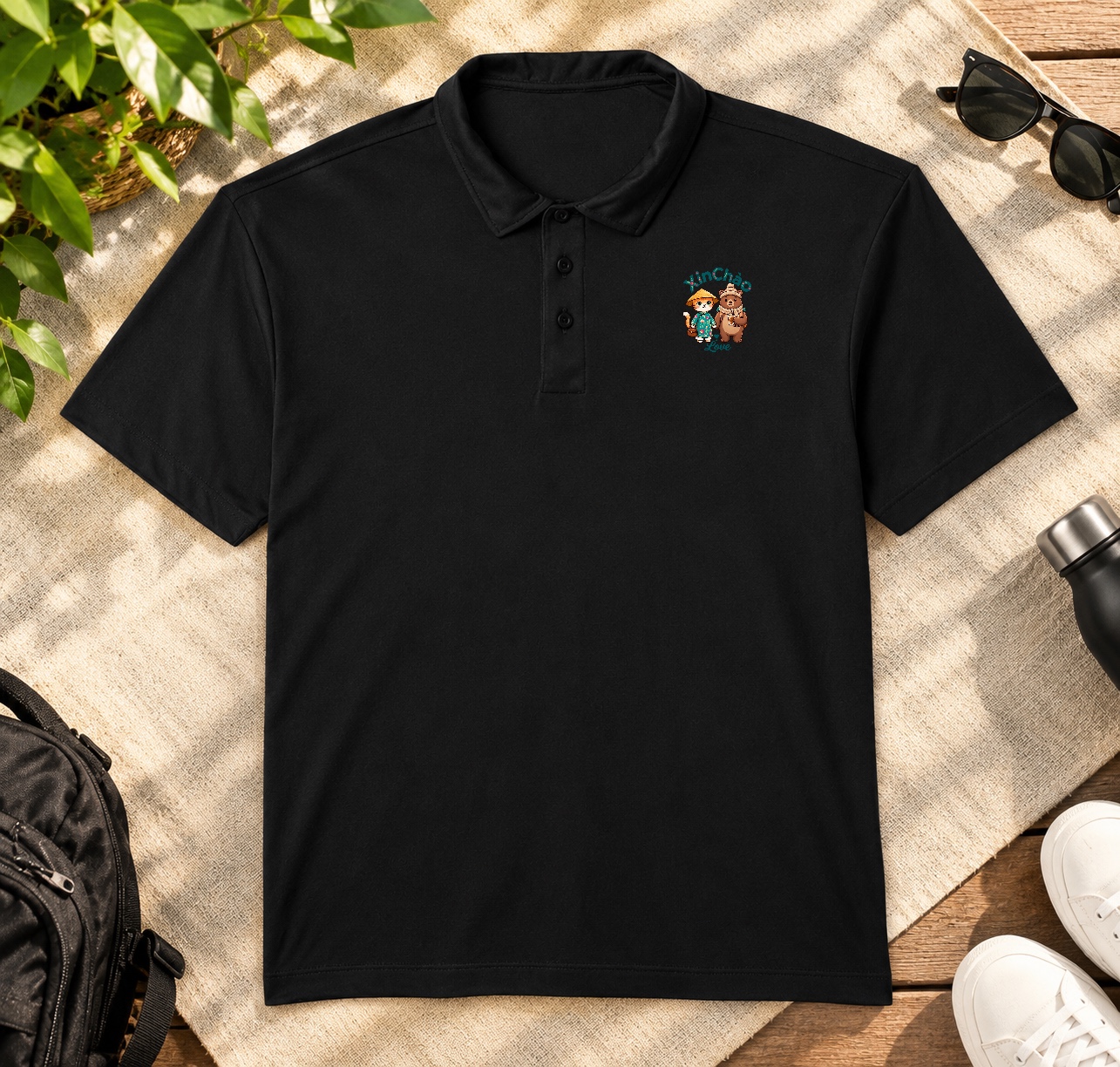 XinChao.Asia Boba Cat Travel Polo - Cute Vietnam Shirt