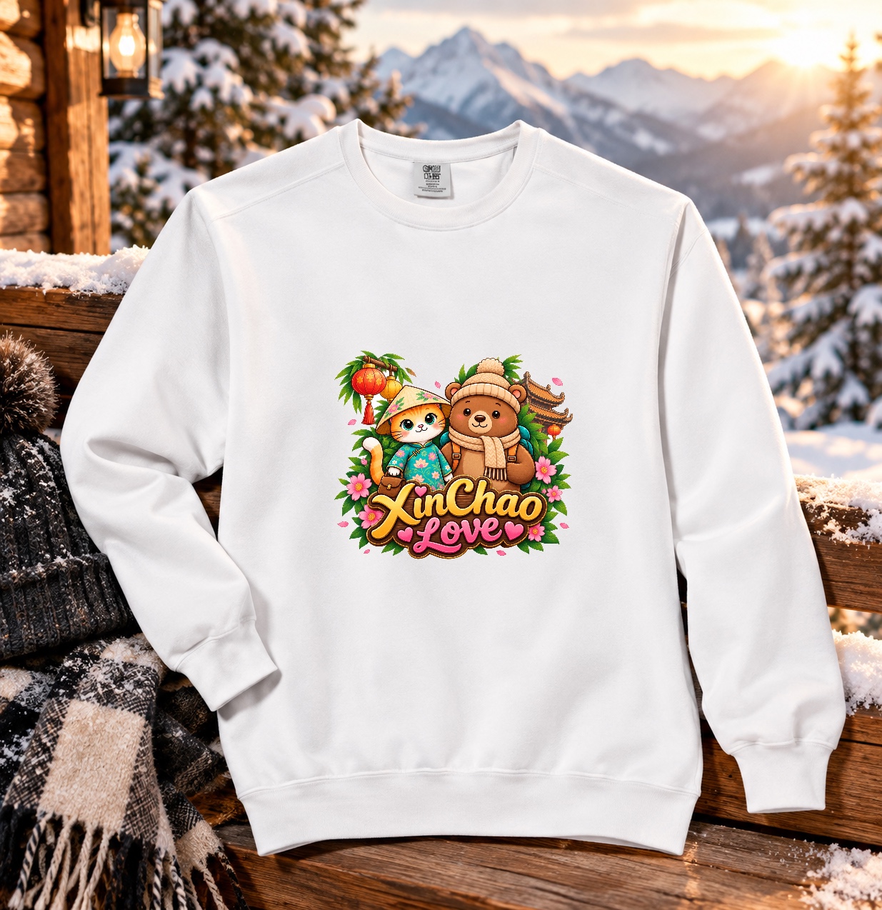 XinChao.Asia Cute Cat & Bear Travel Comfort Colors Sweatshirt