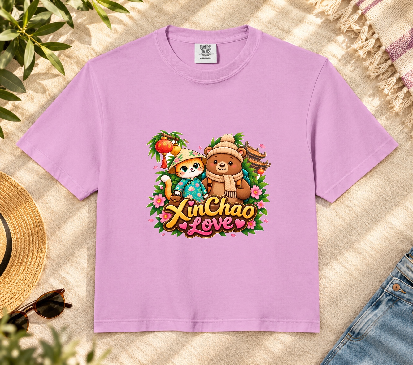 XinChao.Asia Cute Vietnamese Cat and Bear Crop Top