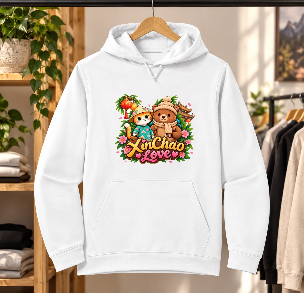XinChao.Asia Cute Travel Cat & Bear Performance Hoodie