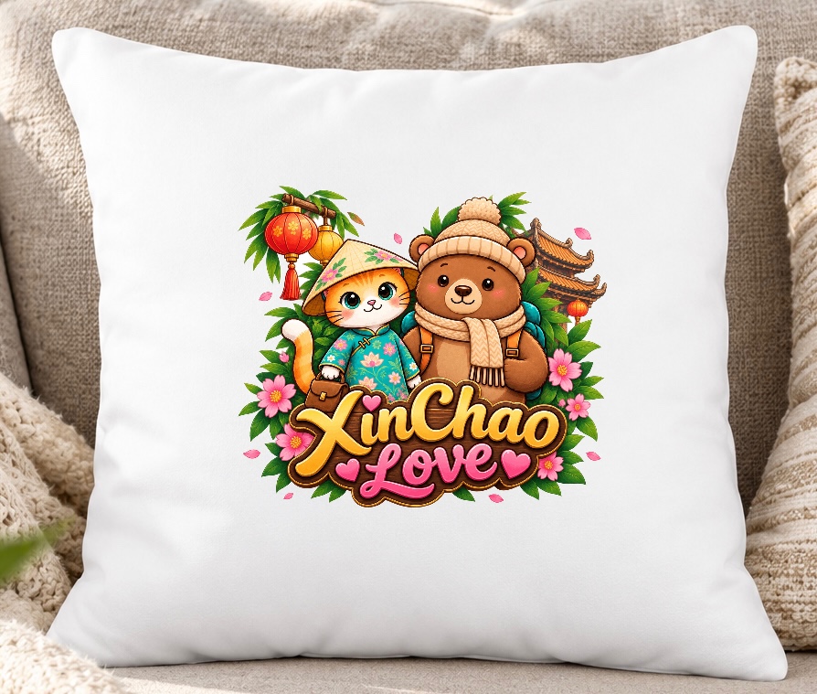 XinChao.Asia Cute Travel Cat & Bear Throw Pillow Home Decor
