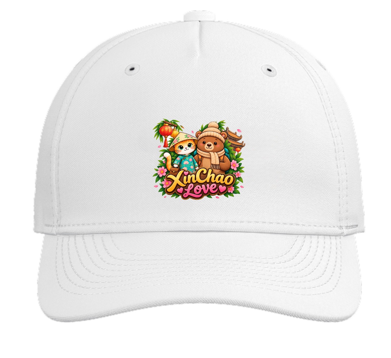 XinChao.Asia Cute Travel Cat & Bear Embroidered Baseball Hat