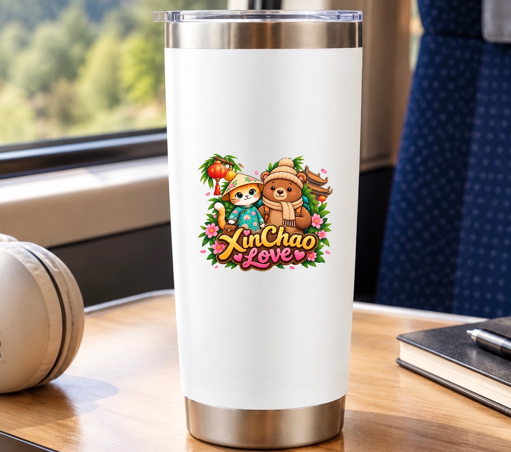 XinChao.Asia Cute Cat and Bear Travel Tumbler, Travel Mug