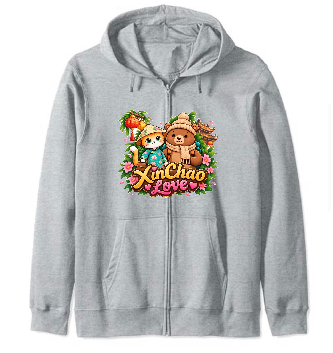 XinChao.Asia Cute Cat & Bear Travel Zip Hoodie