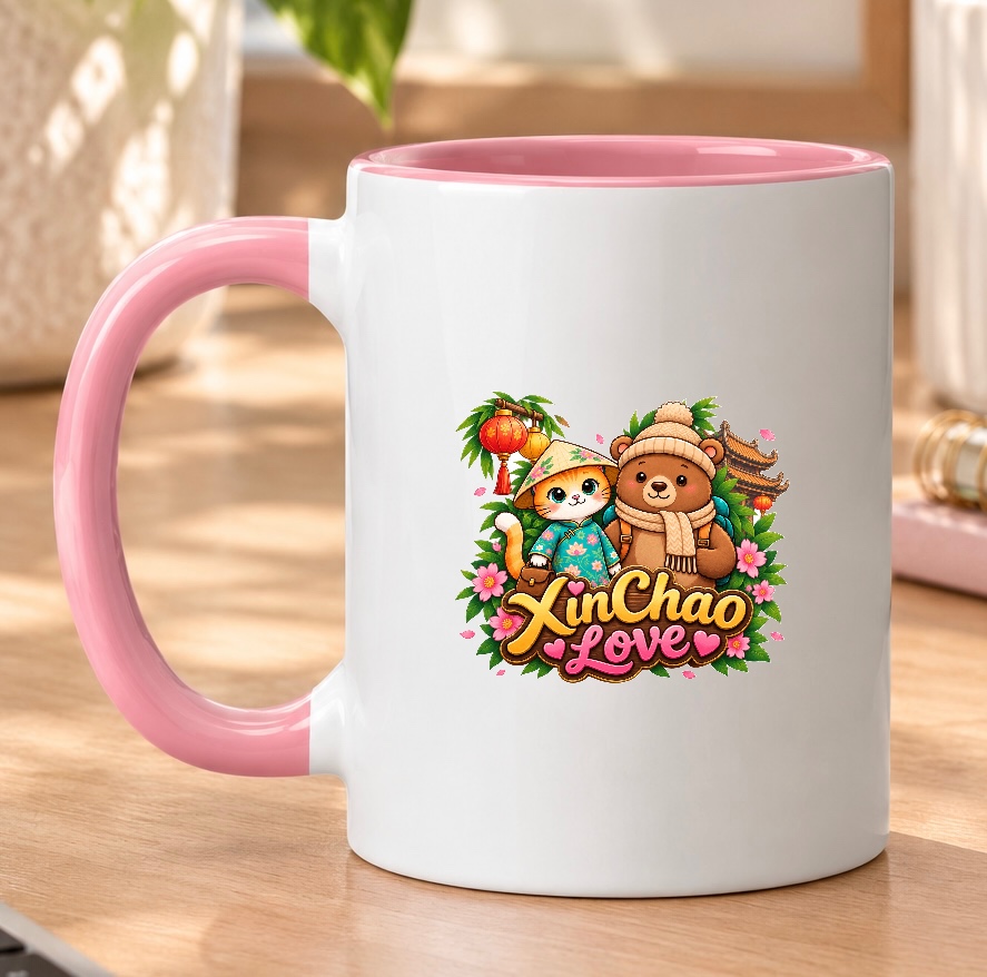 XinChao.Asia Cute Vietnamese Cat & Bear Travel Ceramic Mug