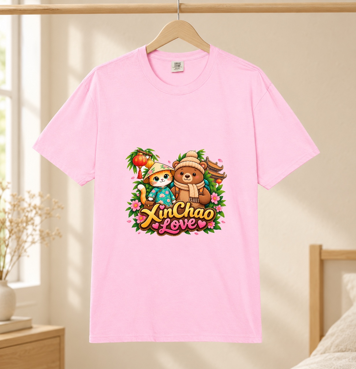 XinChao.Asia Cute Travel Cat & Bear Comfort Colors T-Shirt