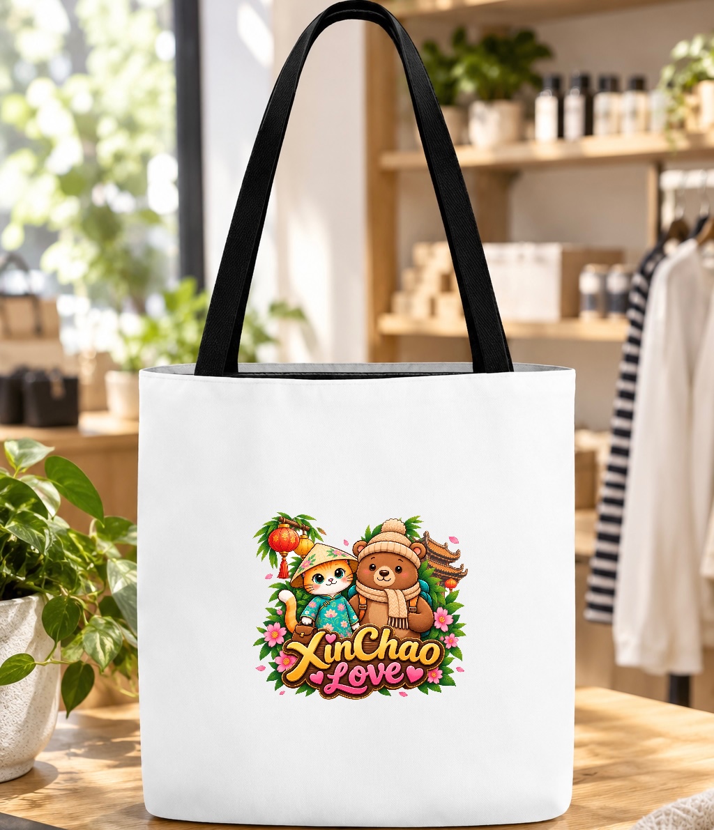 XinChao.Asia Cute Cat & Bear Travel Tote Bag Canvas
