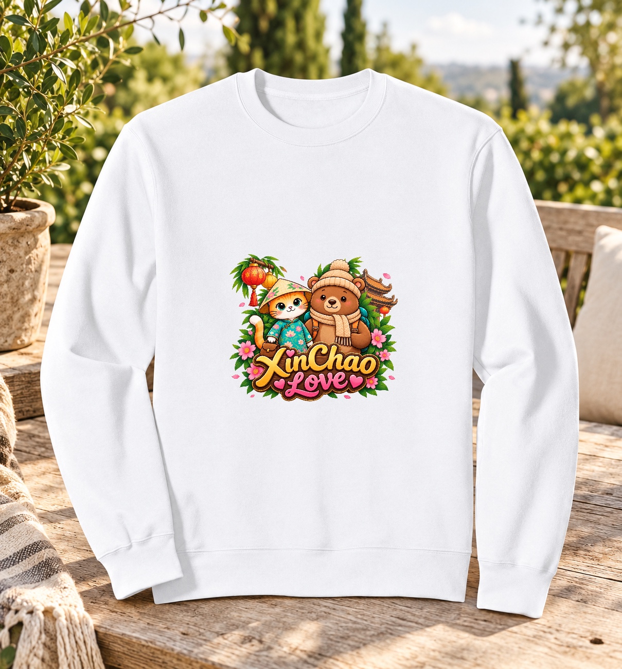 XinChao.Asia Cute Travel Cat & Bear Sweatshirt