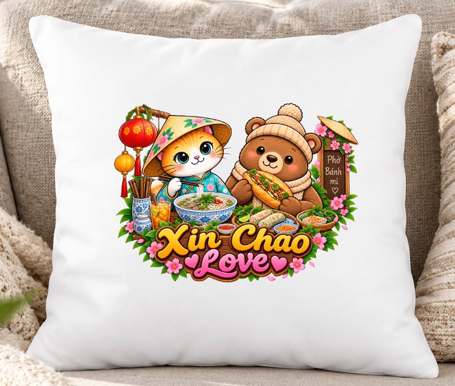 XinChao.Asia Asian Food Throw Pillow - Cute Cat & Bear Decor