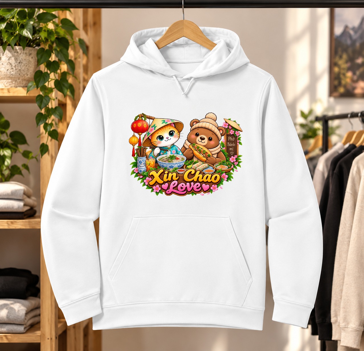 XinChao.Asia Vietnamese Food Cat & Bear Hoodie | Cute Asian Cuisine