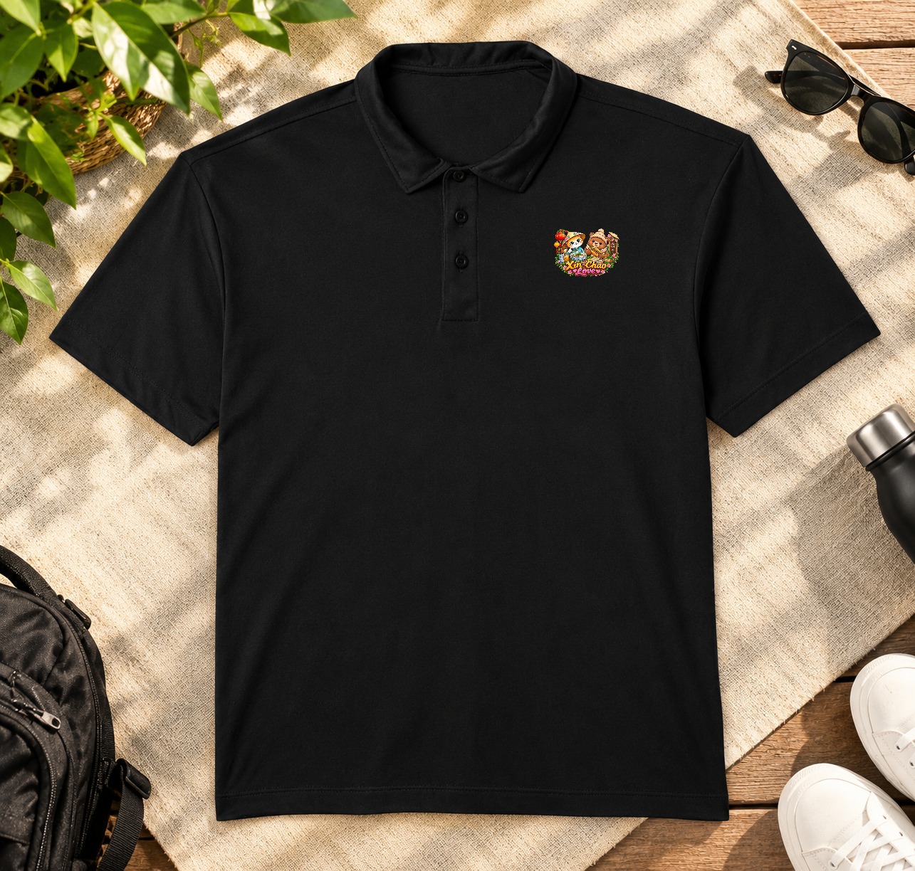 XinChao.Asia Asian Food Cat & Bear Polo Shirt