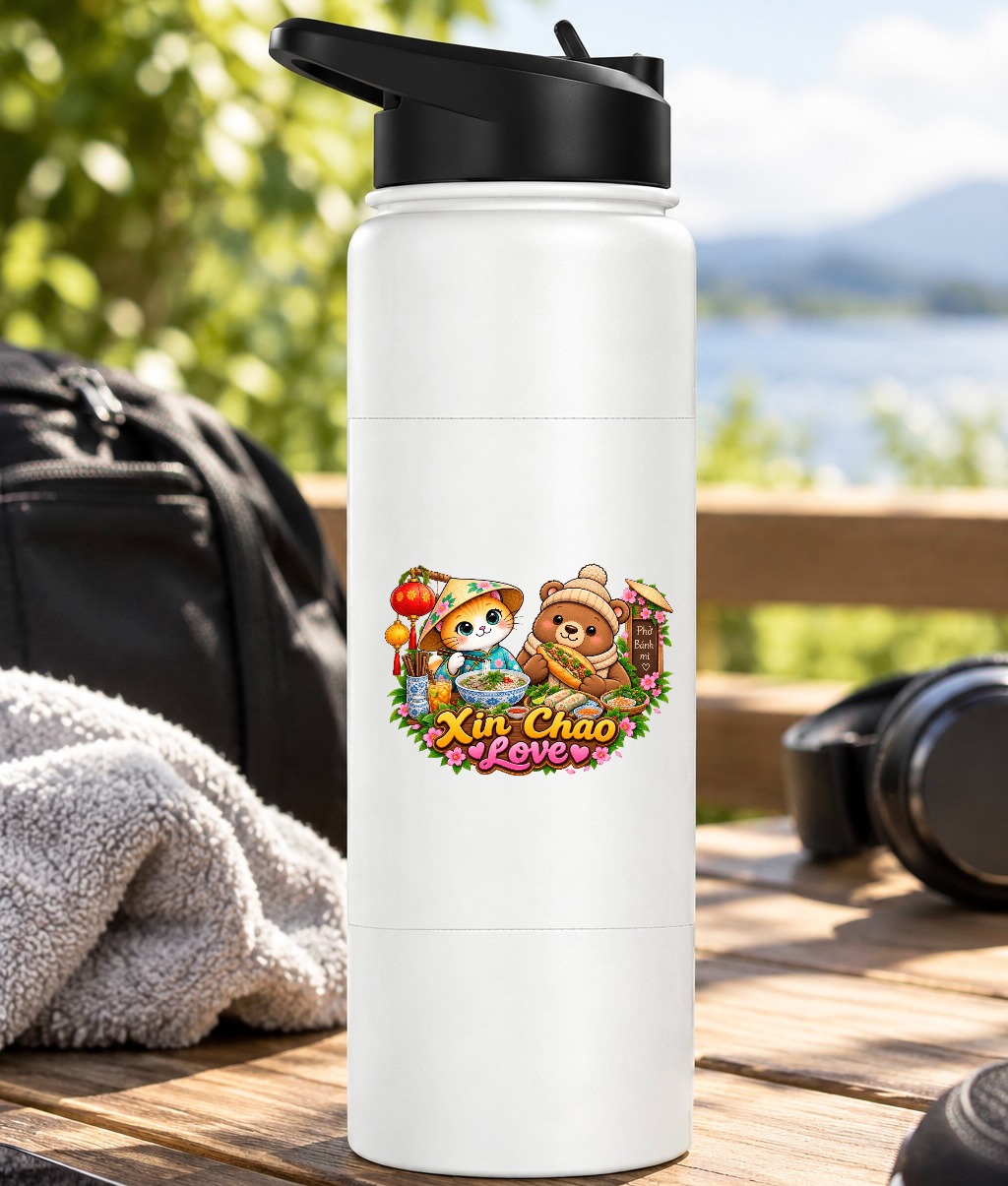 XinChao.Asia Asian Food Water Bottle - Cute Cat & Bear Travel Flask