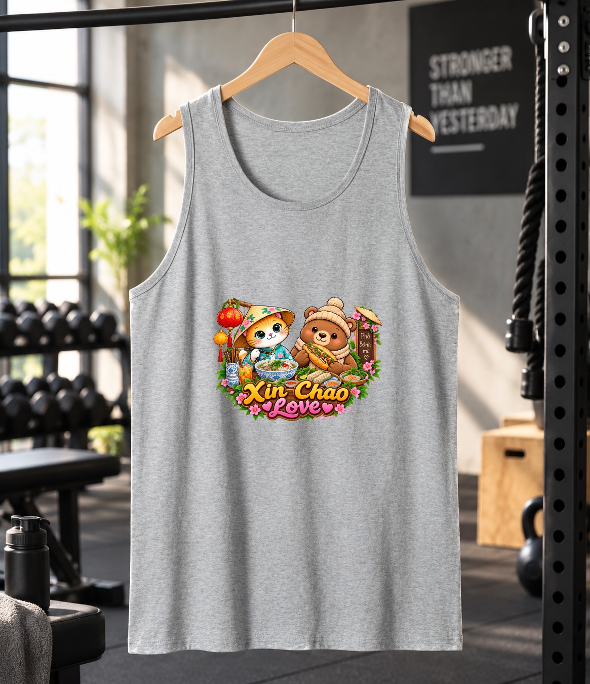 Vietnamese Food Cat & Bear Tank Top | Cute Asian Cuisine Shirt