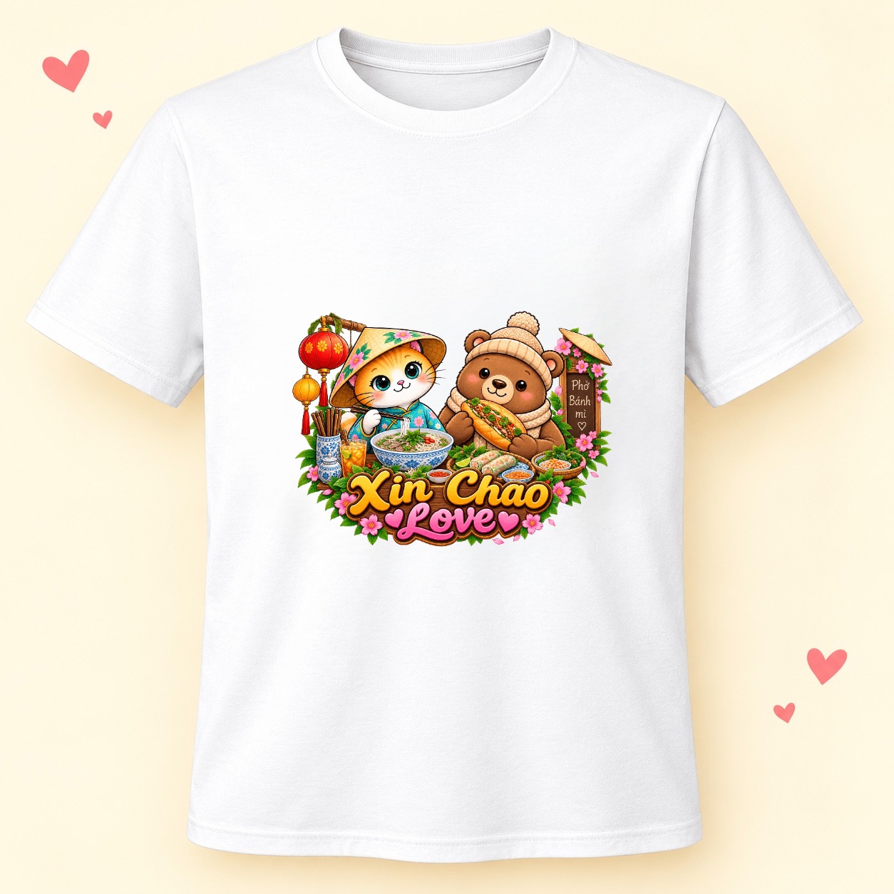 XinChao.Asia Asian Food Cat & Bear T-Shirt | Cute Travel Tee