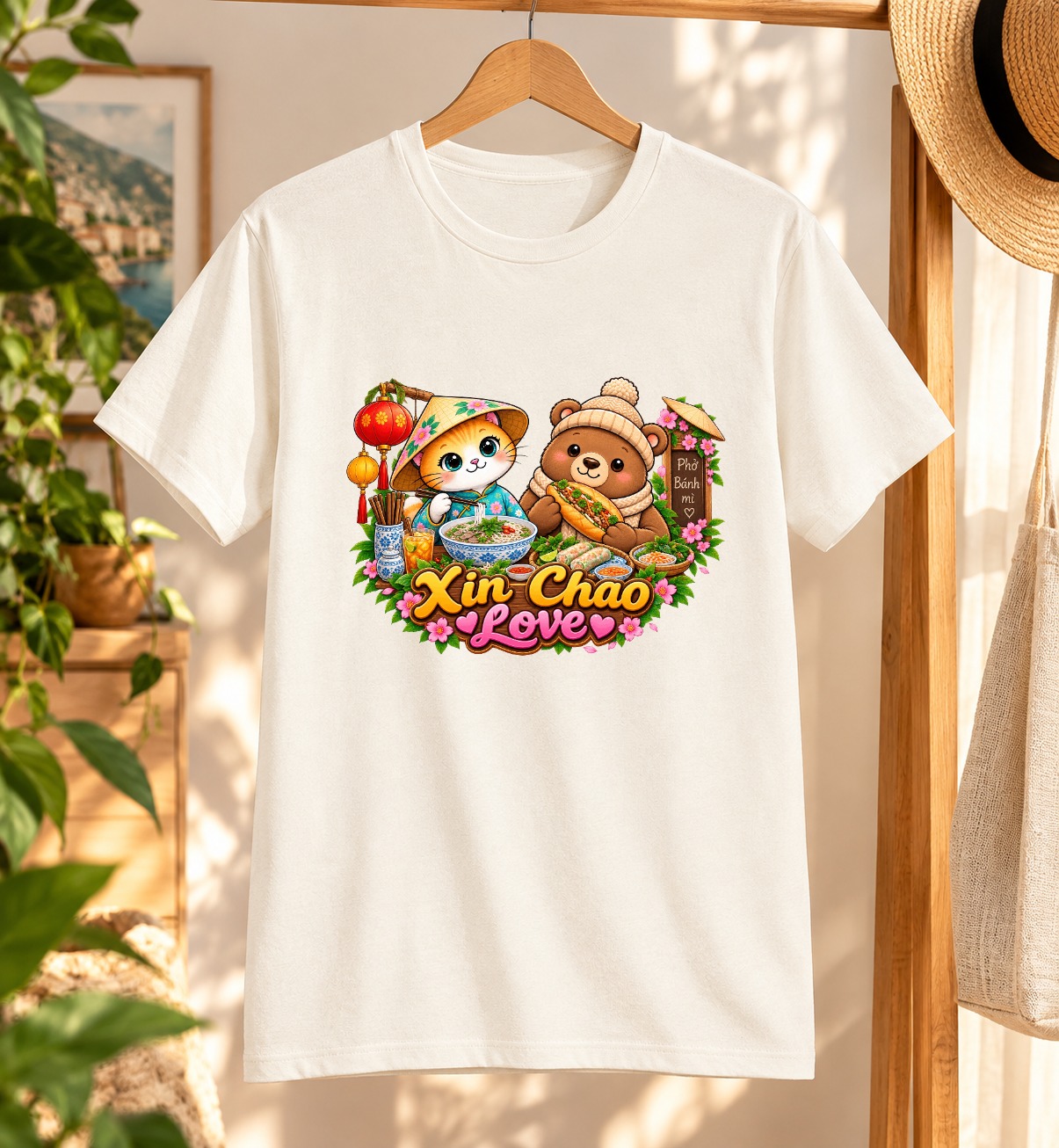 XinChao.Asia Vietnamese Food Cat & Bear T-Shirt