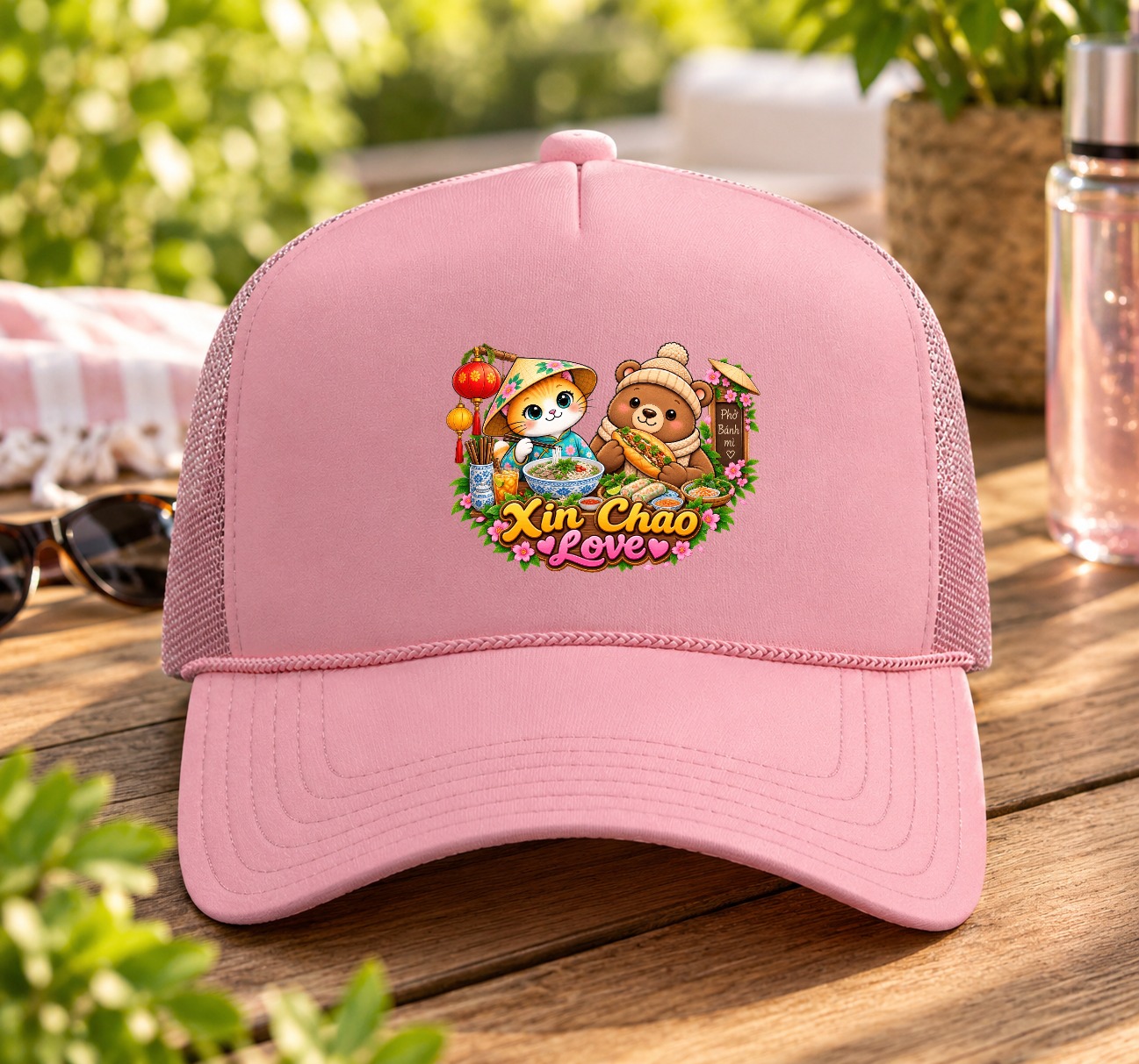 XinChao.Asia Cute Cat & Bear Asian Food Trucker Hat