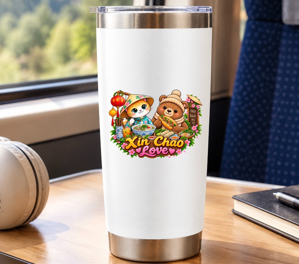 XinChao.Asia Vietnamese Food Cat & Bear Travel Tumbler