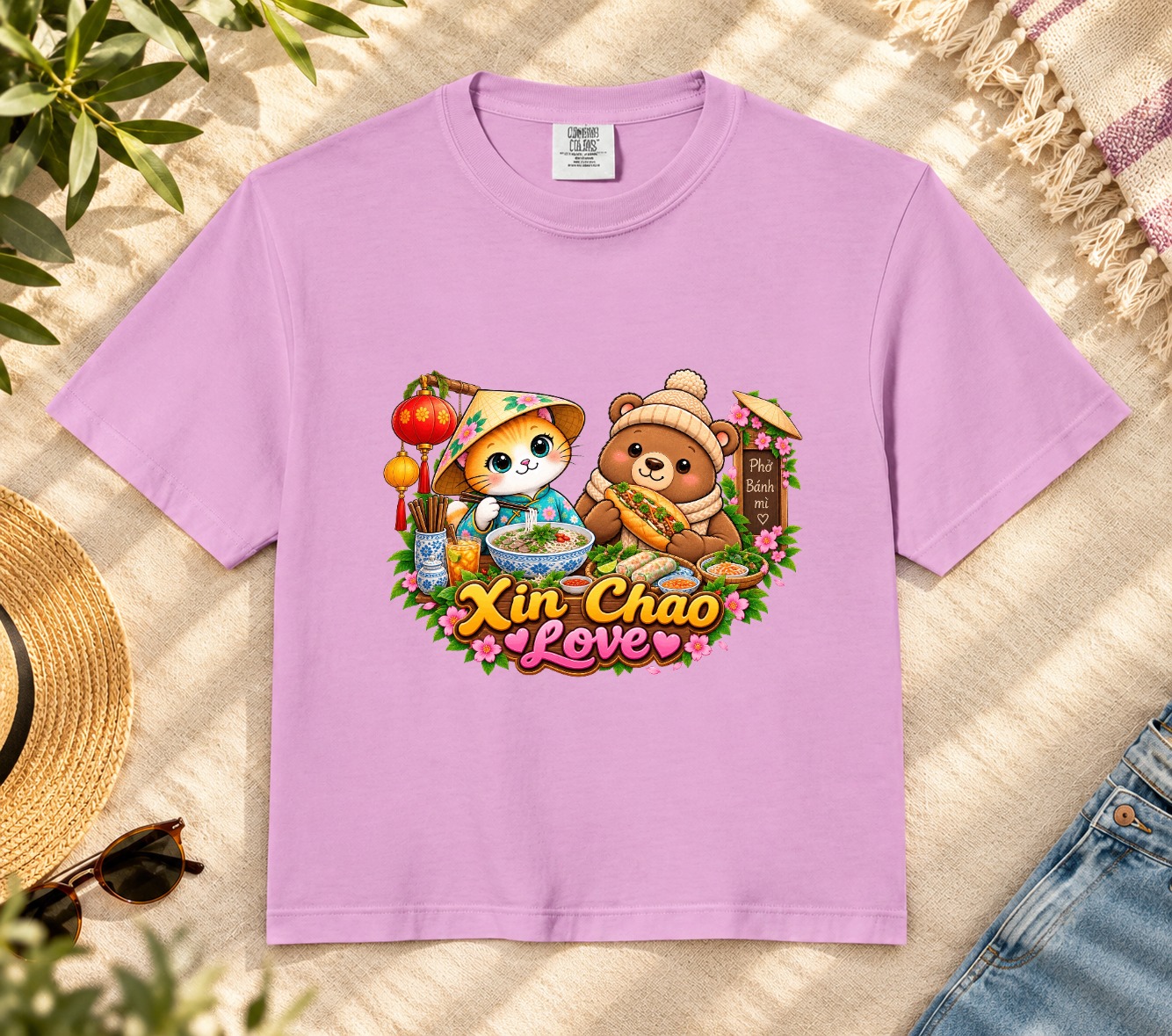 XinChao.Asia Vietnamese Food Cat & Bear Crop Top