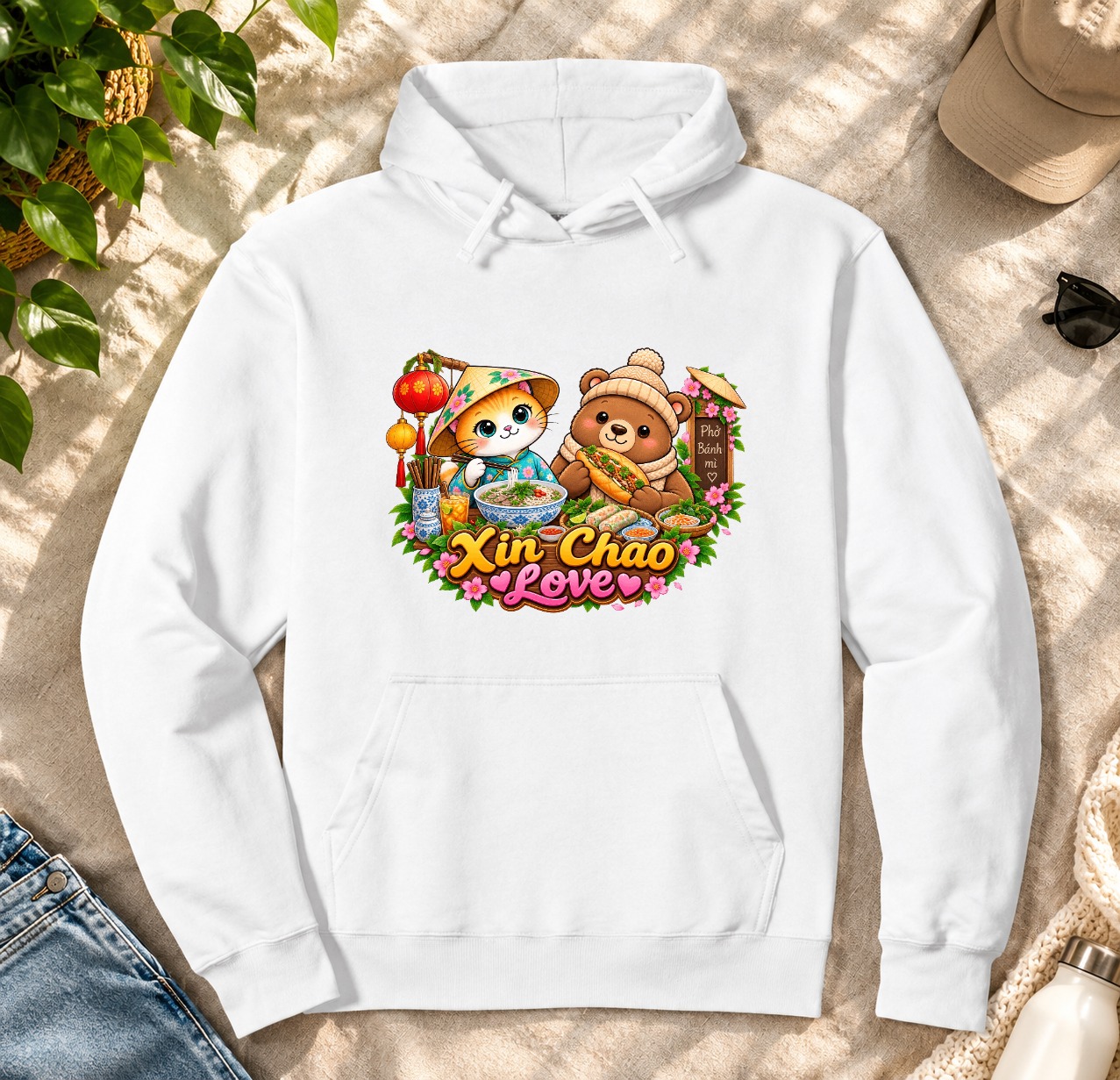 XinChao.Asia Vietnamese Food Cat & Bear Hoodie