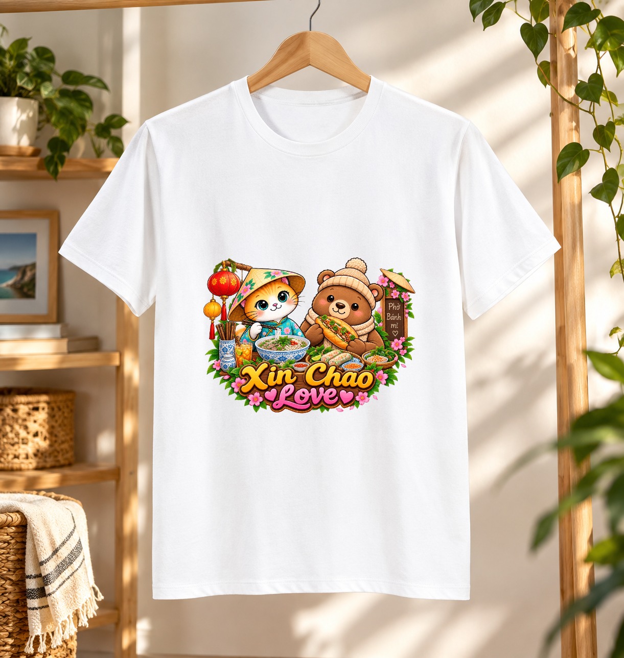 Camiseta comida vietnamita gato y oso - XinChao.Asia