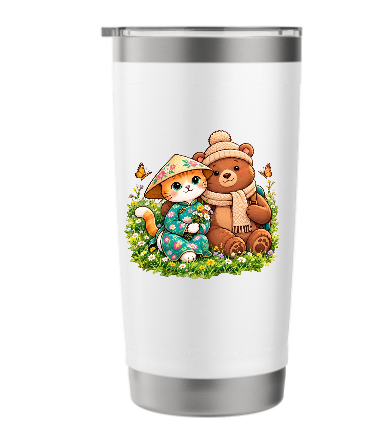 XinChao.Asia Travel Cat & Bear Tumbler - Cute Couple Travel Cup