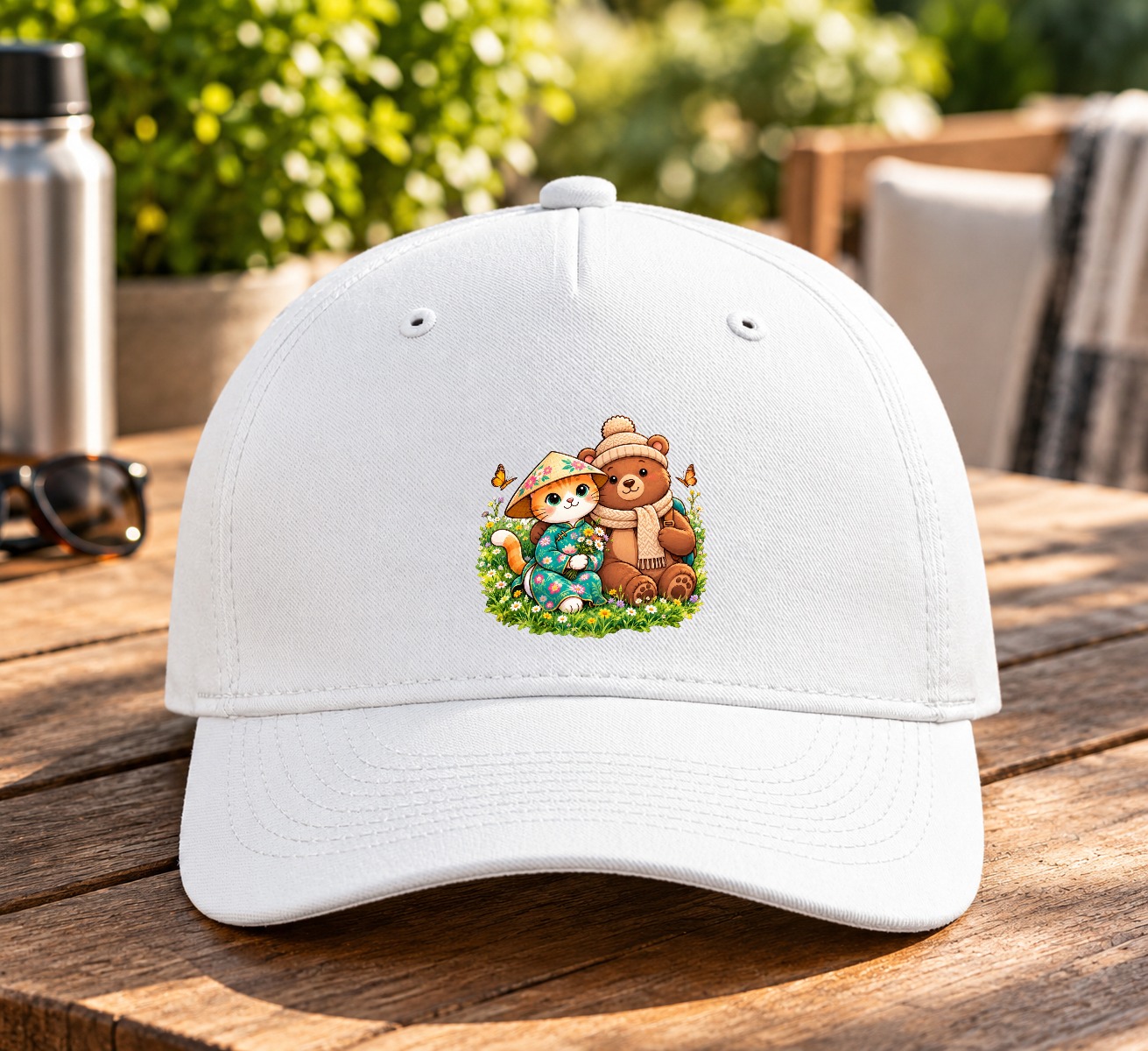 XinChao.Asia Travel Cat & Bear Baseball Hat - Cute Couple Cap