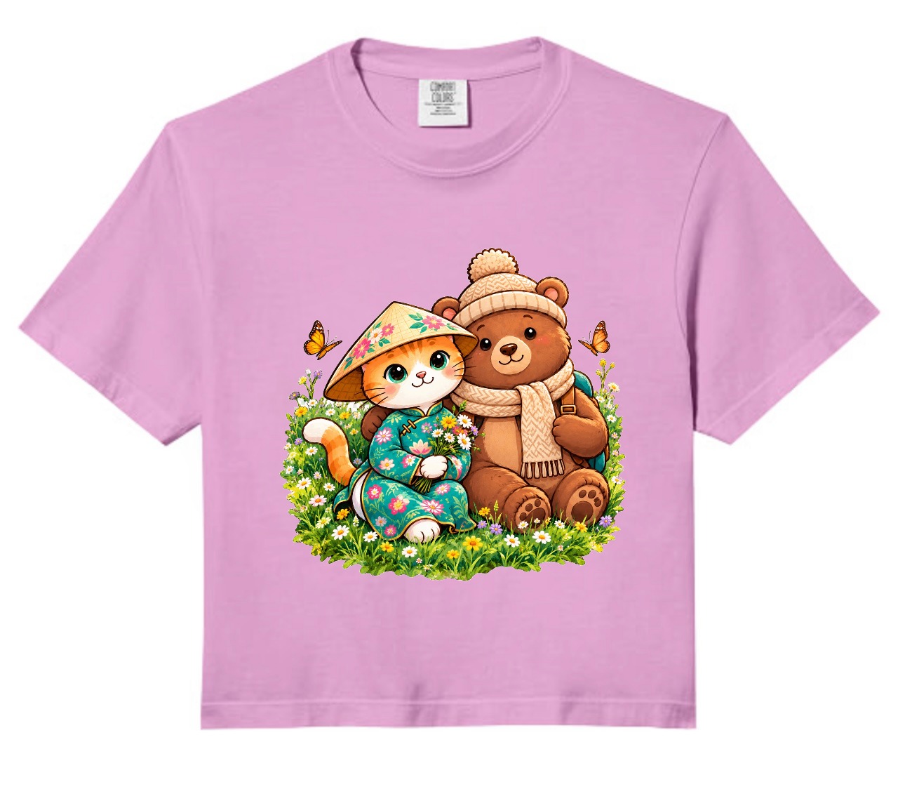 XinChao.Asia Cute Cat & Bear Travel Crop Top