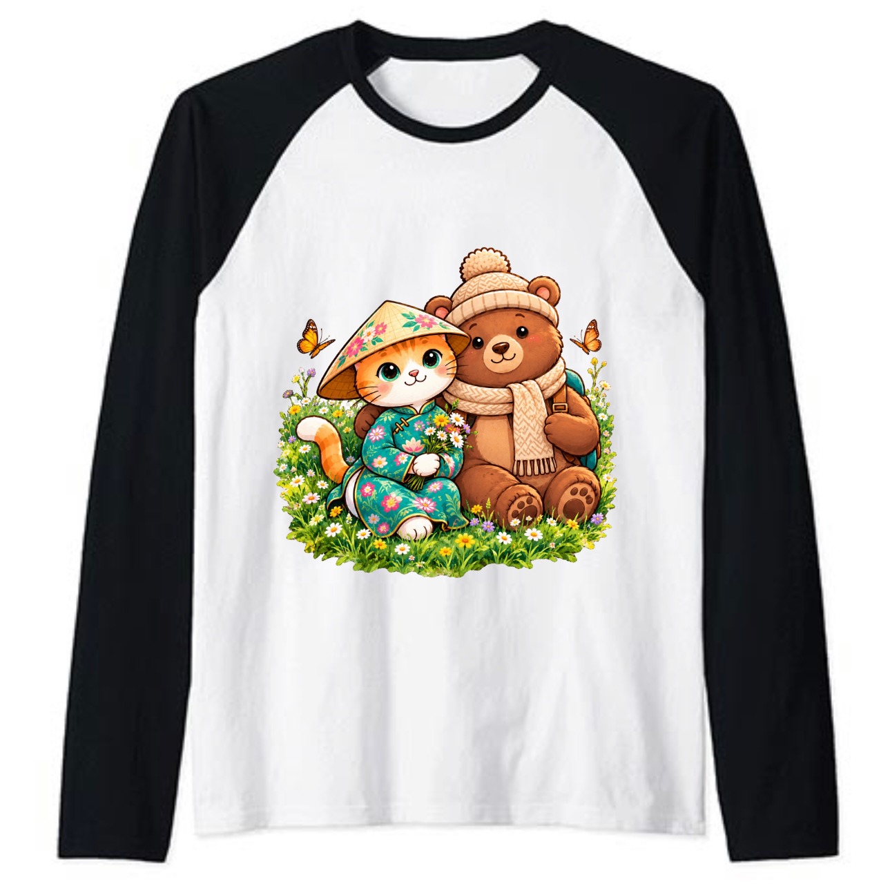 XinChao.Asia Cute Cat & Bear Travel Raglan T-Shirt