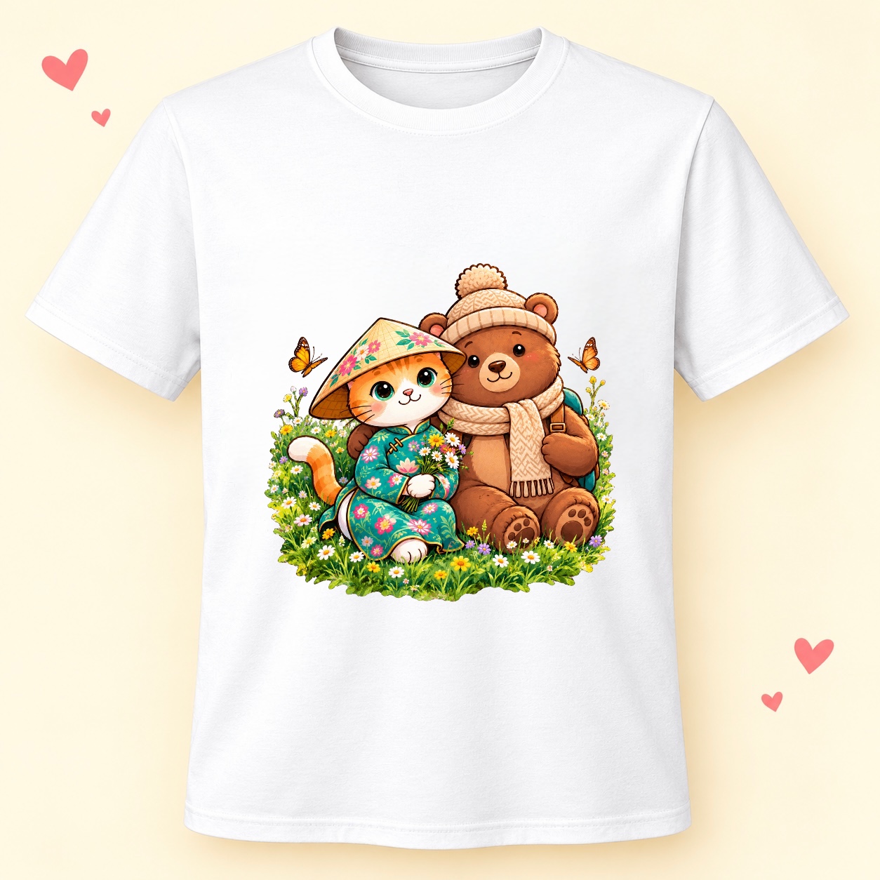 XinChao.Asia Vietnamese Cat & Bear Travel Couple Performance T-Shirt