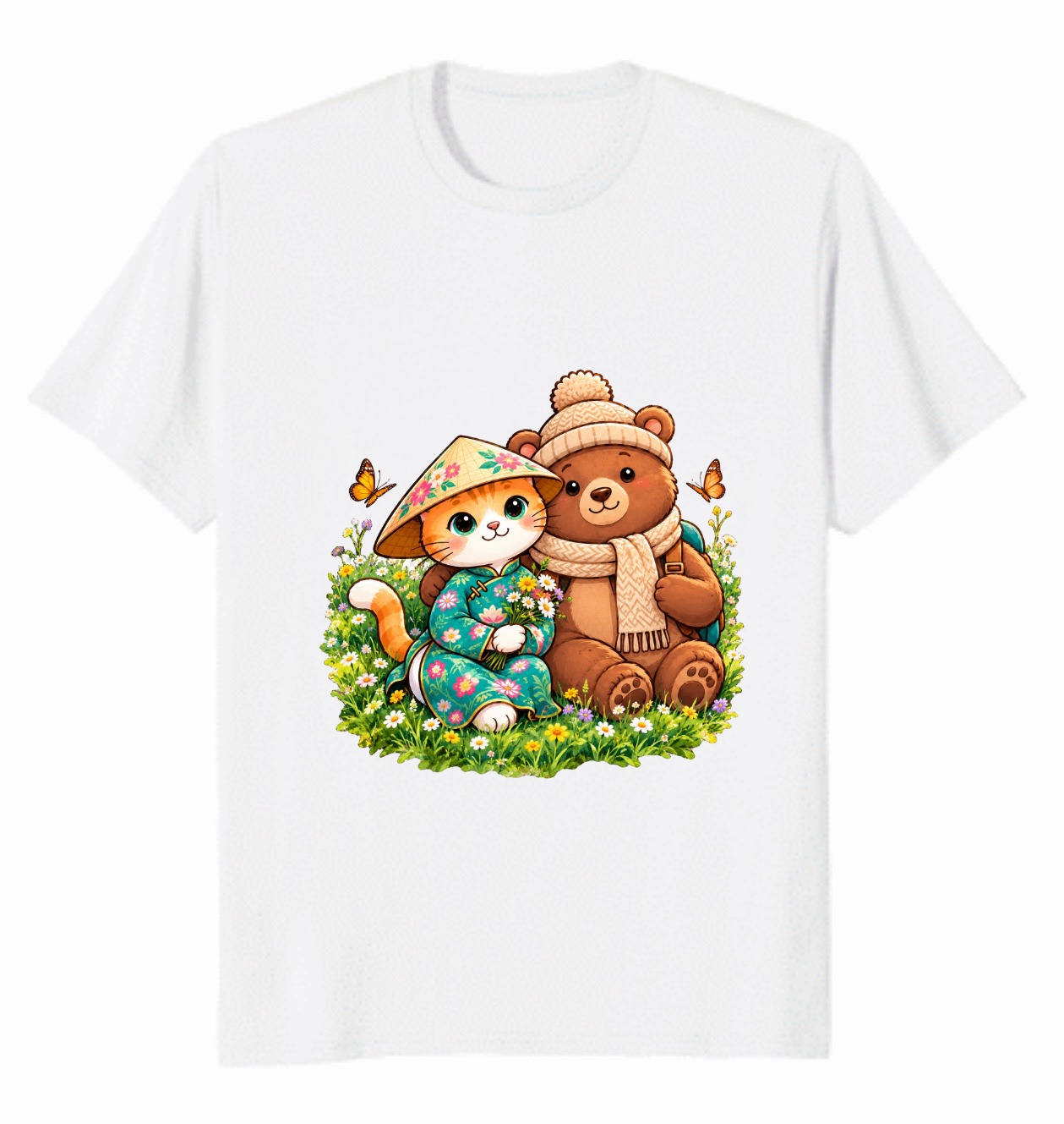 XinChao.Asia Vietnamese Cat & Bear Couple T-Shirt