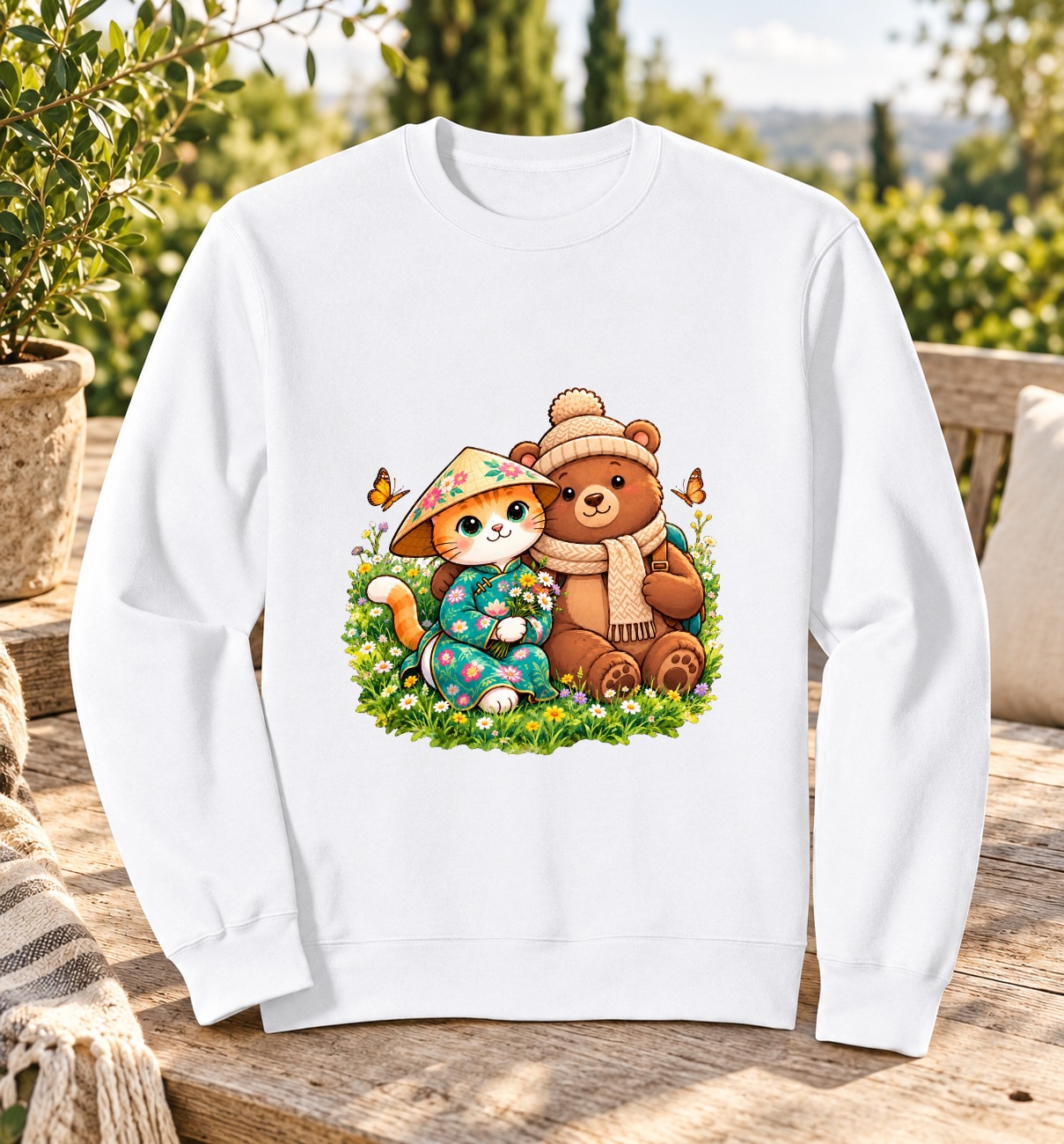 XinChao.Asia Vietnamese Cat & Bear Couple Cozy Sweatshirt