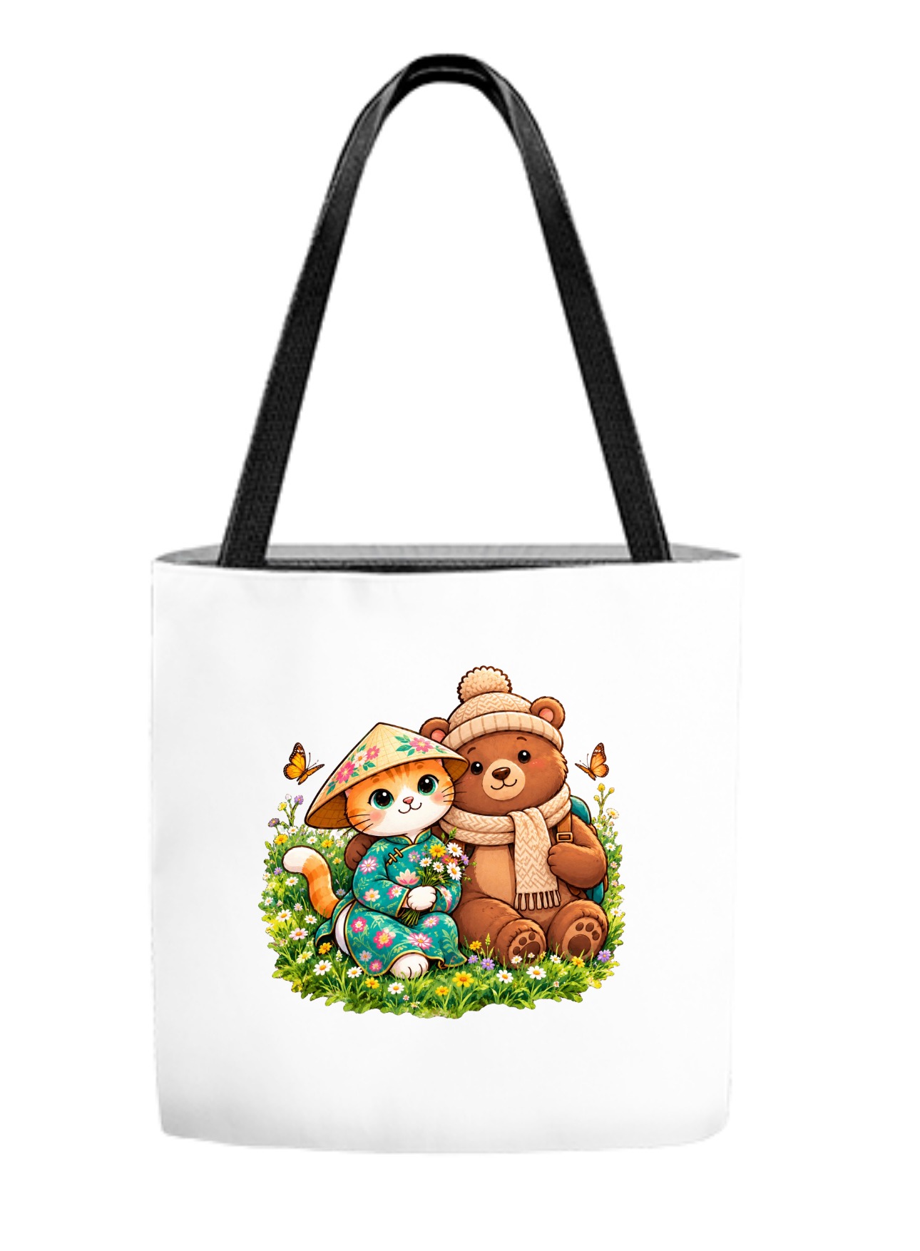 XinChao.Asia Cute Cat & Bear Travel Tote Bag | Vietnamese Aesthetic