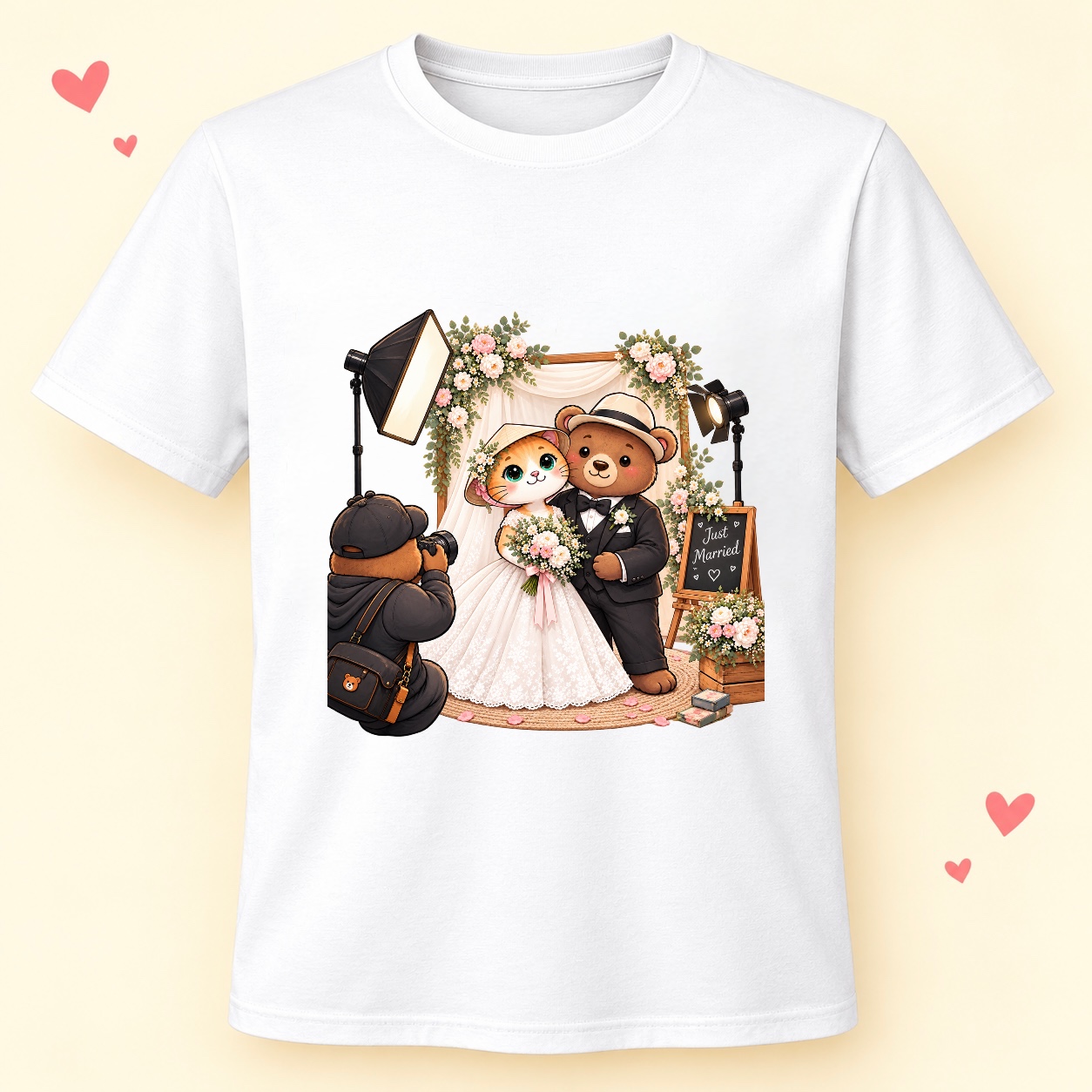 XinChao.Asia Cute Wedding Cat & Bear Photographer Tee