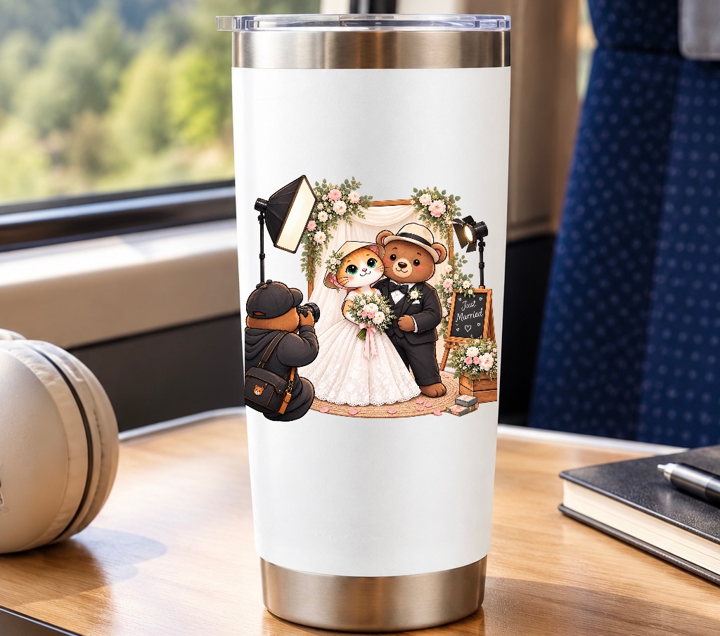XinChao.Asia Cute Wedding Cat & Bear Tumbler - 20oz Travel Mug