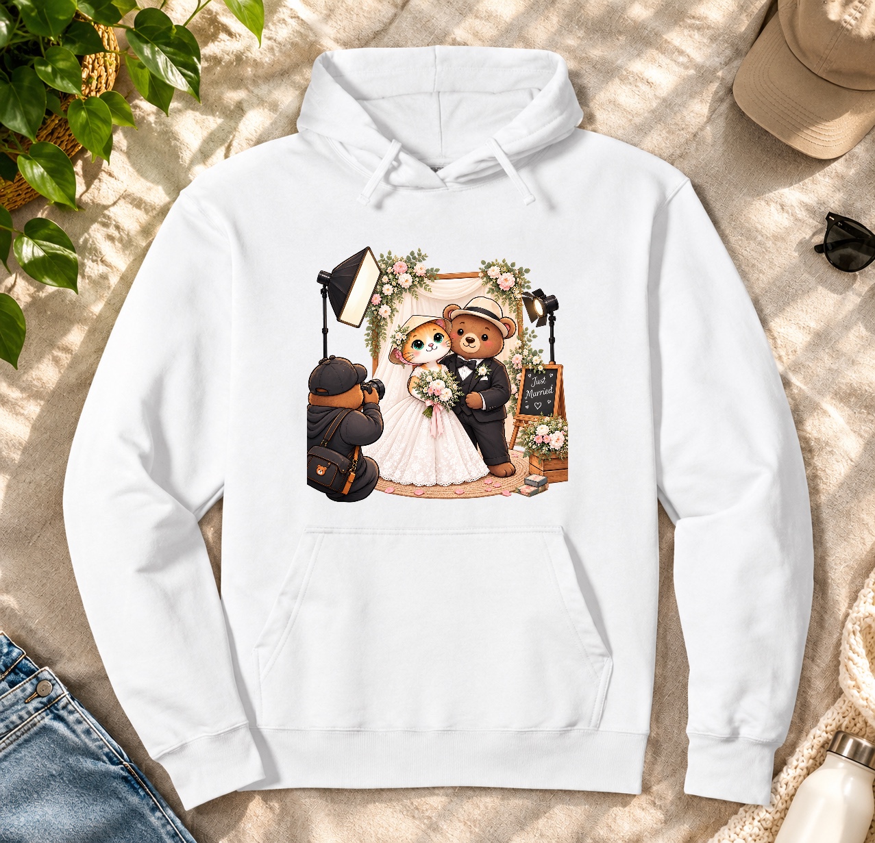 XinChao.Asia Cute Wedding Cat & Bear Hoodie for Newlyweds