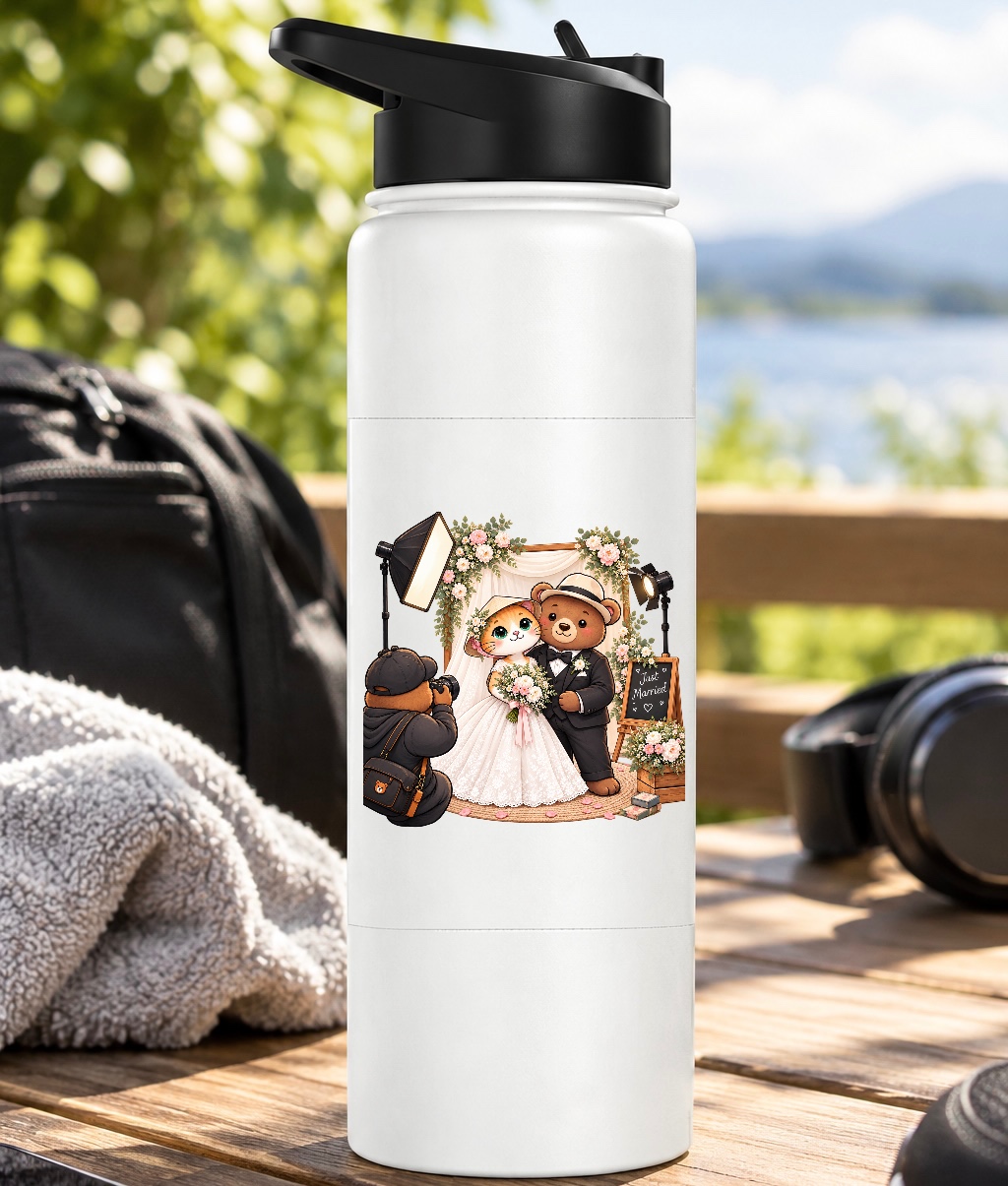 XinChao.Asia Cute Wedding Cat & Bear Water Bottle
