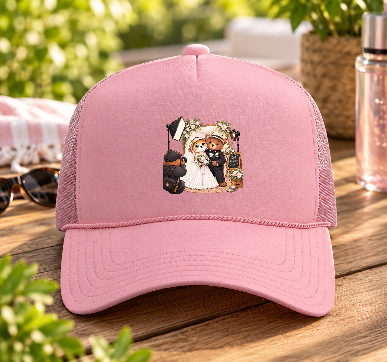 Cute Cat and Bear Wedding Trucker Hat | XinChao.Asia