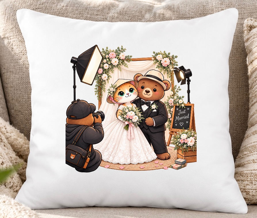 XinChao.Asia Cute Wedding Cat & Bear Throw Pillow – Cozy Home Decor