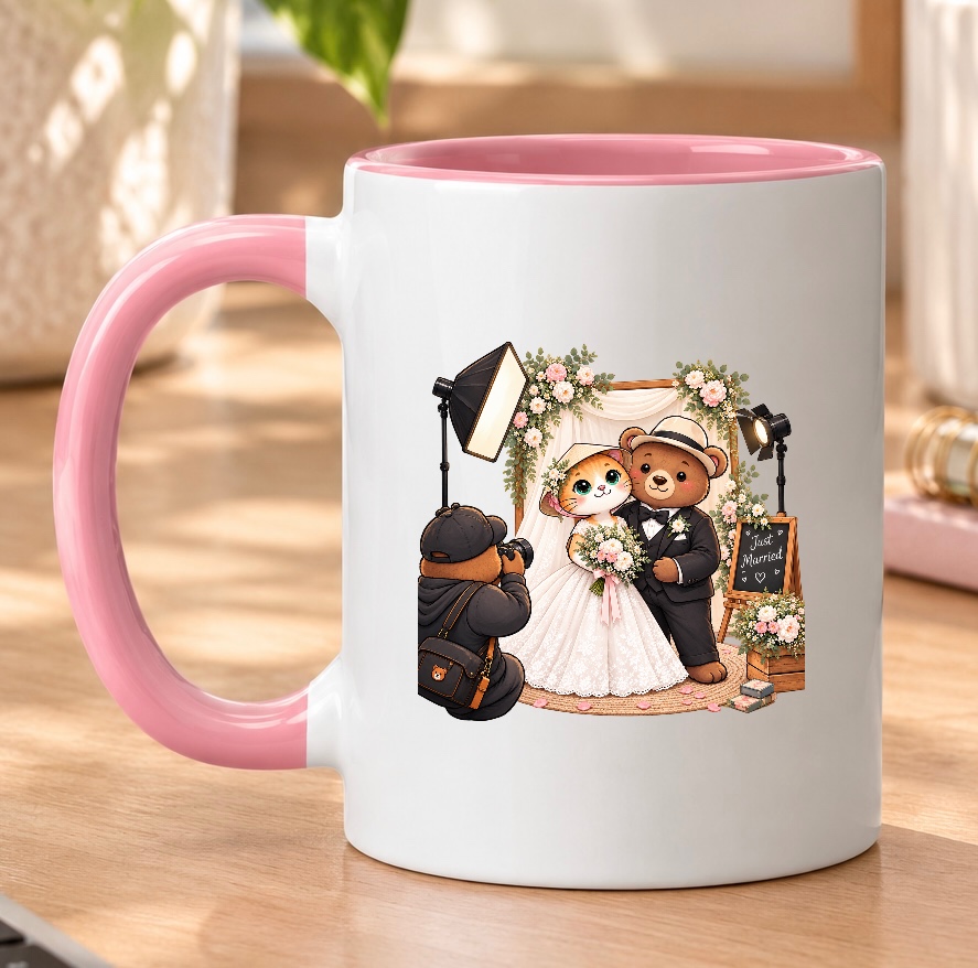 XinChao.Asia Wedding Cat & Bear Ceramic Mug - Cute Travel Coffee Cup