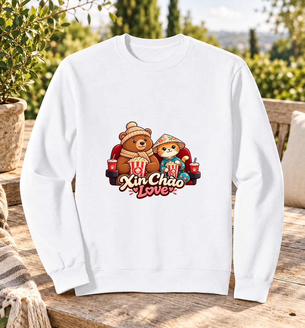 XinChao.Asia Cute Travel Cat Vietnamese Couple Valentine Sweatshirt