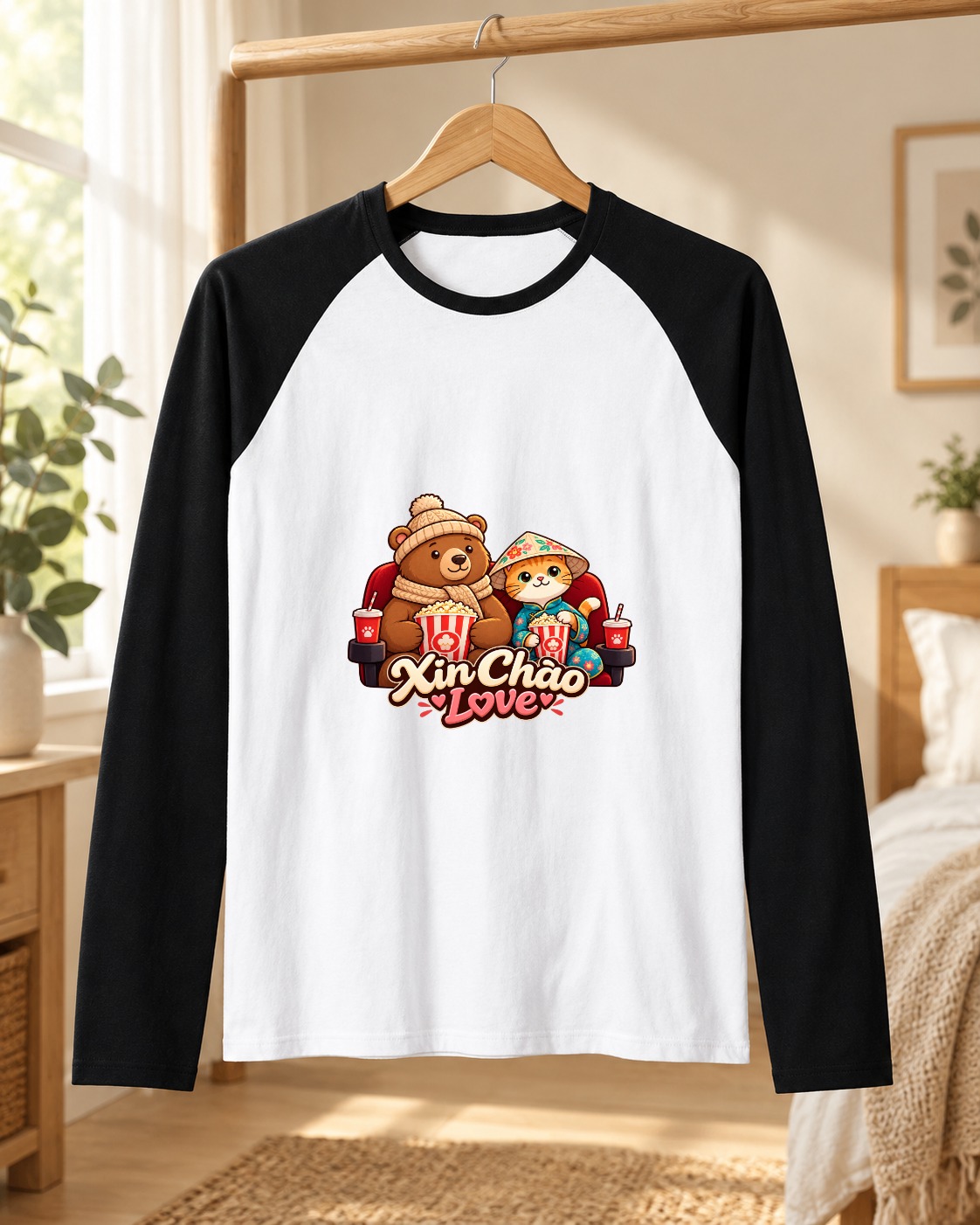 XinChao.Asia Cute Travel Cat & Bear Raglan Tee