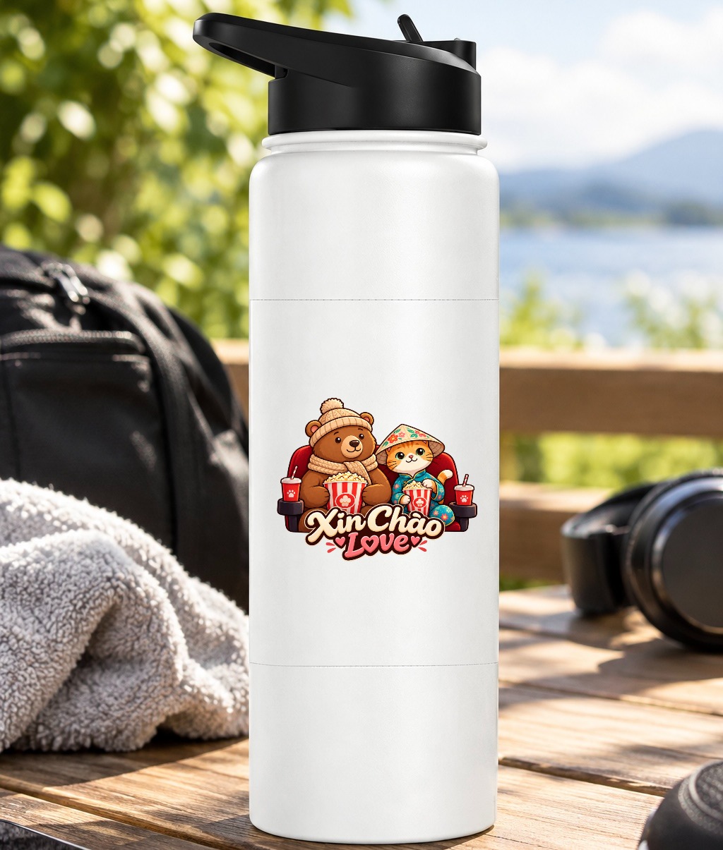 XinChao.Asia Cute Travel Couple Water Bottle - Vietnam Cat & Bear